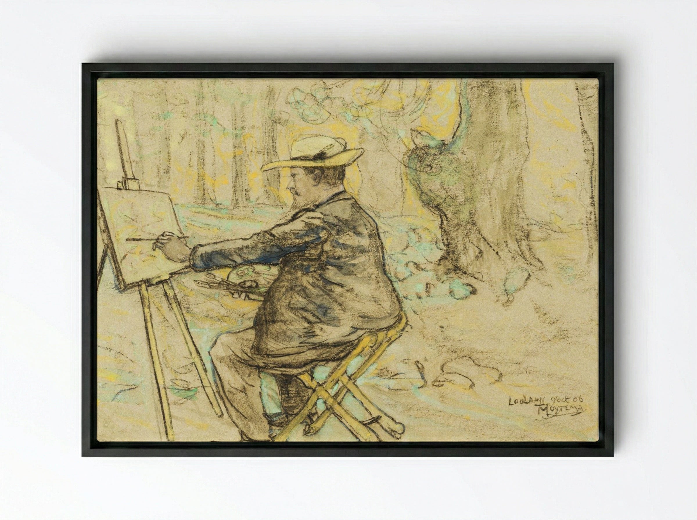 Portret van Henricus, schilderend in de Loolaan te Den Haag - Theodorus van Hoytema - Framed Canvas Black