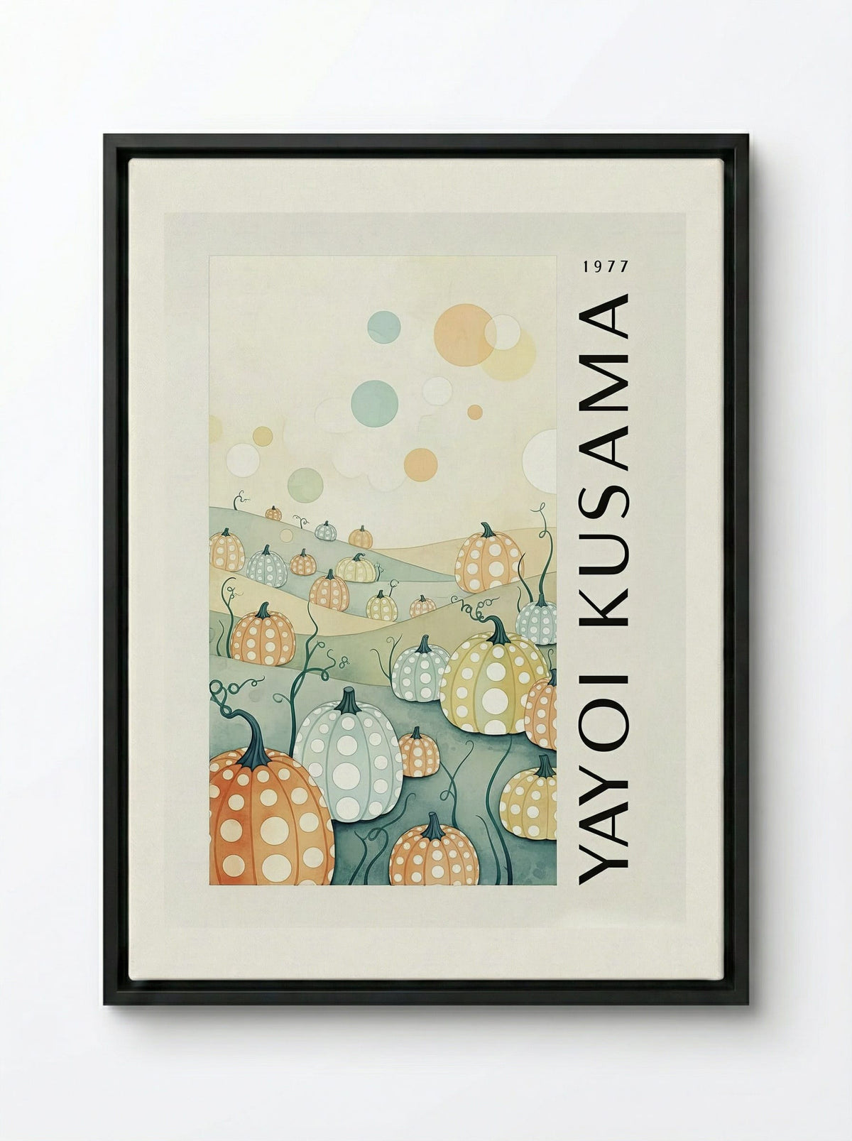 Pumpkins - Yayoi Kusama - Framed Canvas Black