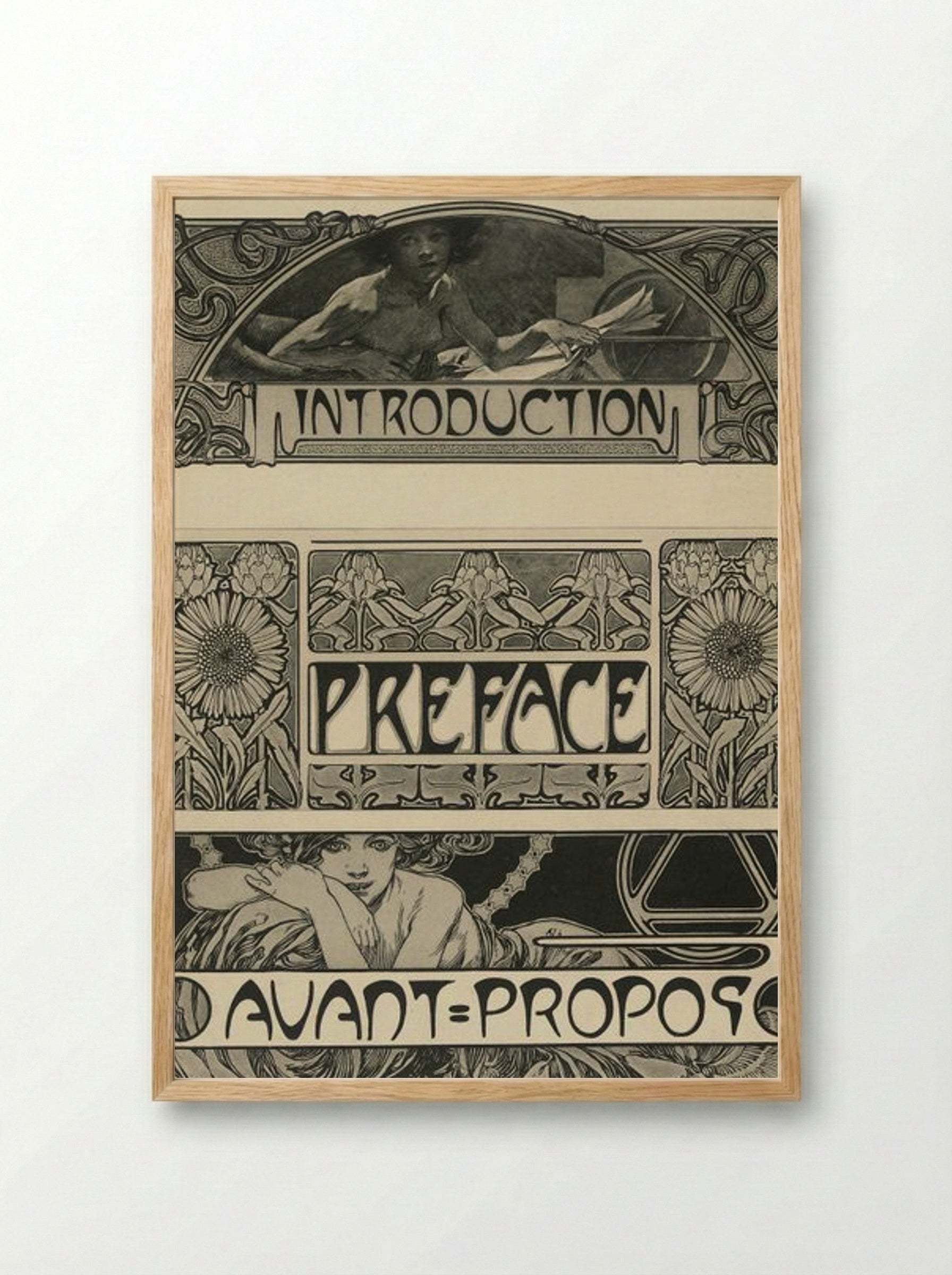 Page Design with Female Figures and Floral Motifs - Alphonse Mucha - Framed Print Wood