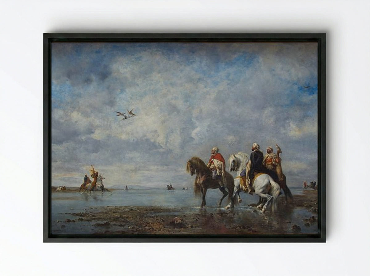 The Heron Hunt - Eugène Fromentin - Framed Canvas Black