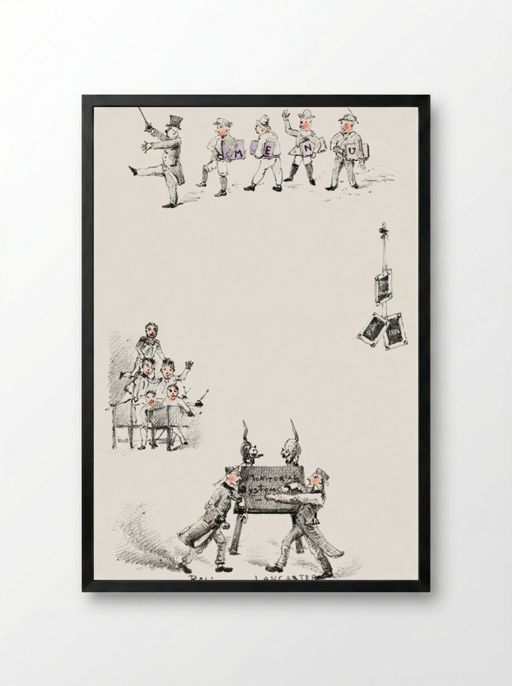 Menu Card with Teachers and Students - Theo van Hoytema - Framed Print Black