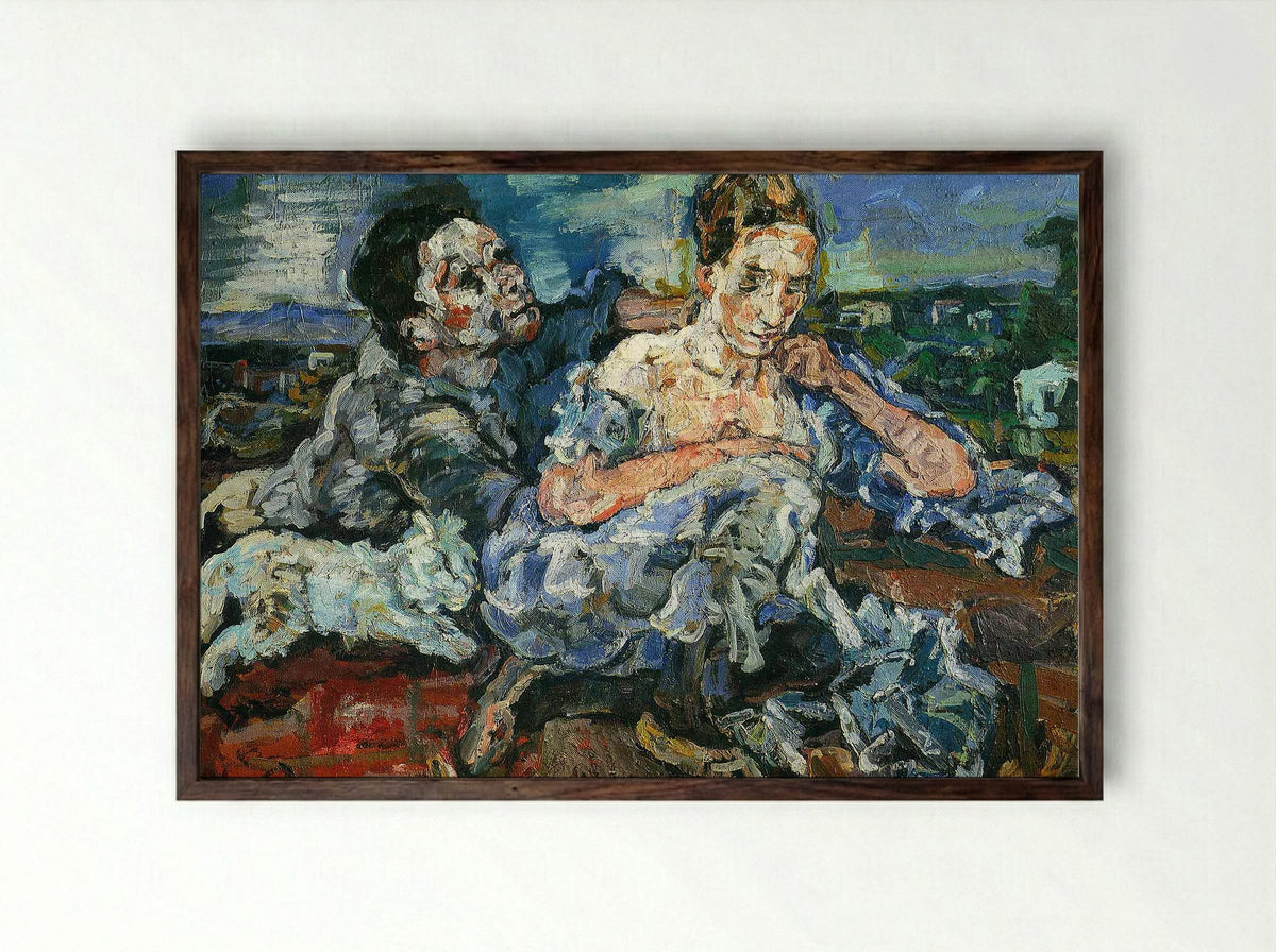 Lovers with Cat - Oskar Kokoschka - Framed Print Dark Wood
