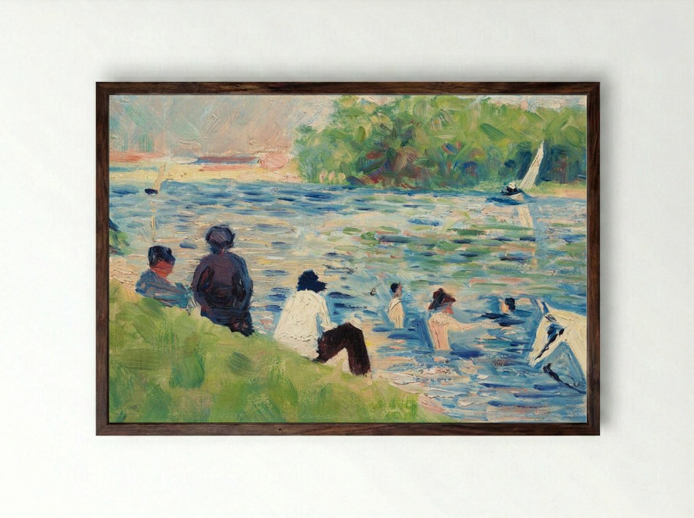 Study for 'Bathers at Asnières' - Georges Seurat - Framed Print Dark Wood