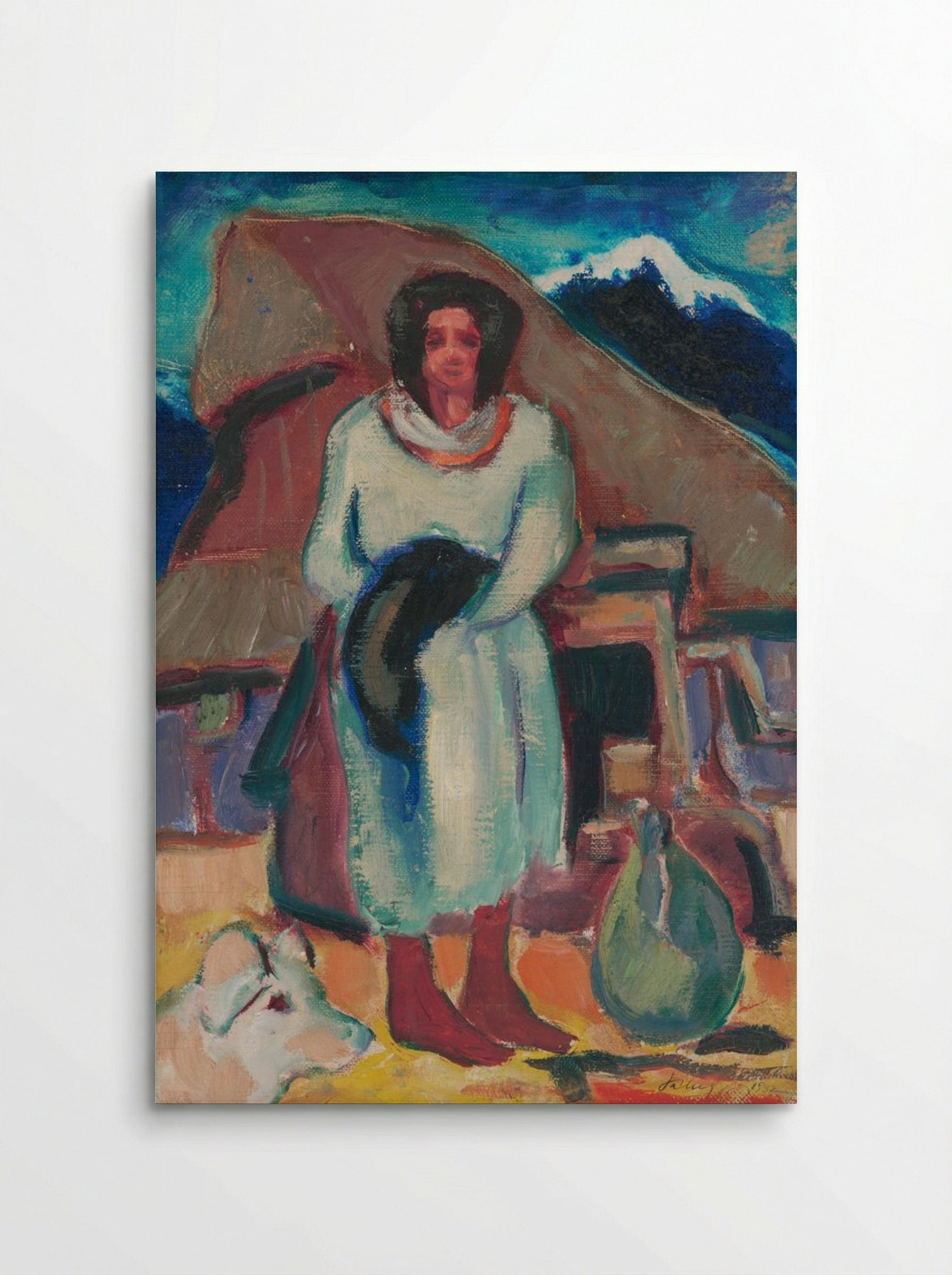 Study of a Village Girl in Front of a Cottage - Zolo Palugyay - Poster