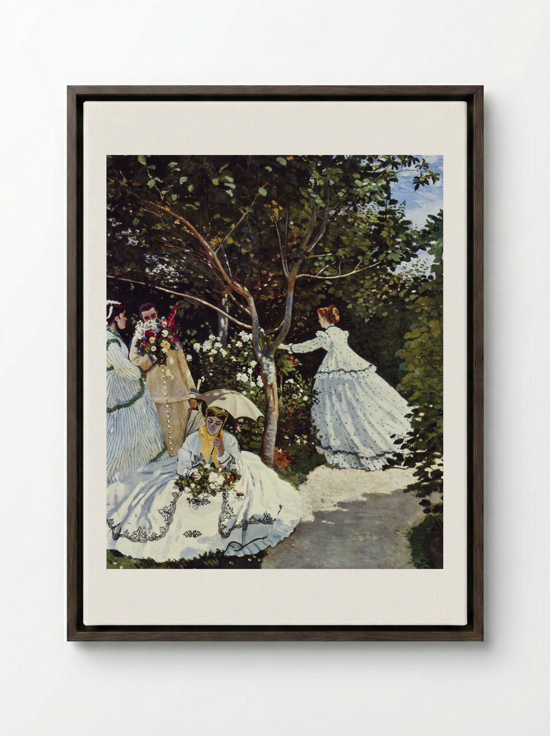 Women in the Garden - Claude Monet - Framed Canvas Dark Wood