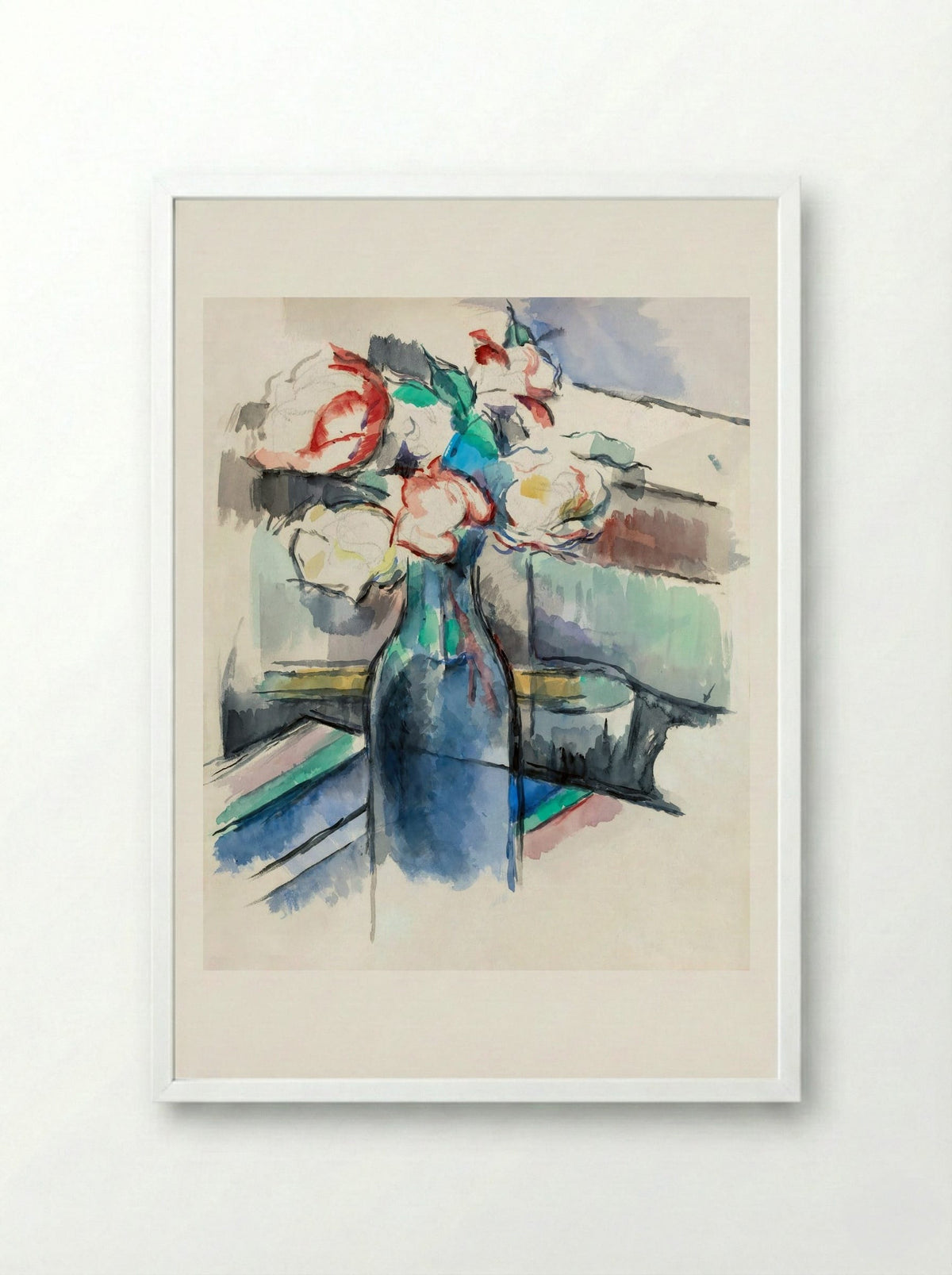 Roses in a Bottle - Paul Cézanne - Framed Print White