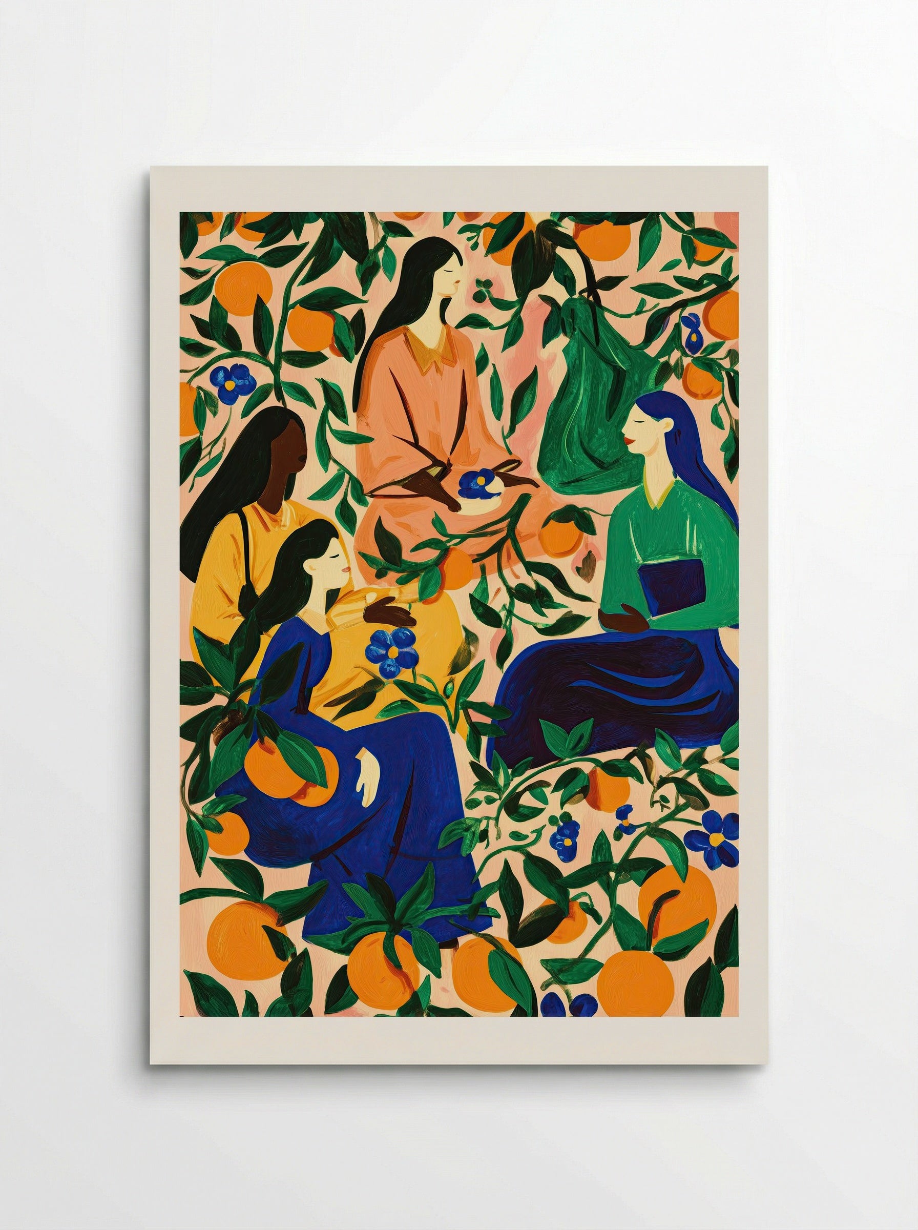 Orange Grove Gathering Botanical Portrait Print - Poster