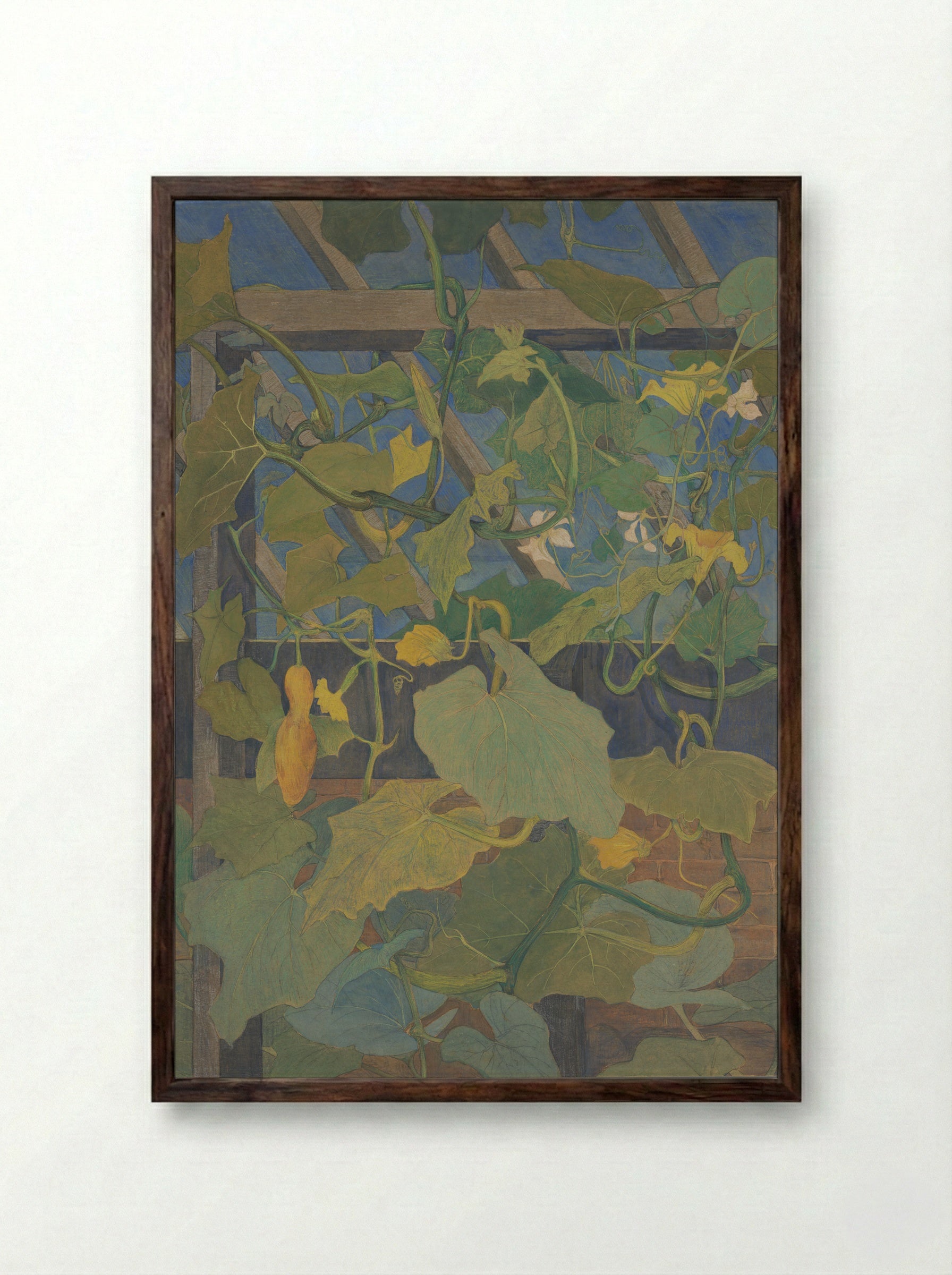 Greenhouse with Ornamental Gourds - Theo van Hoytema - Framed Print Dark Wood