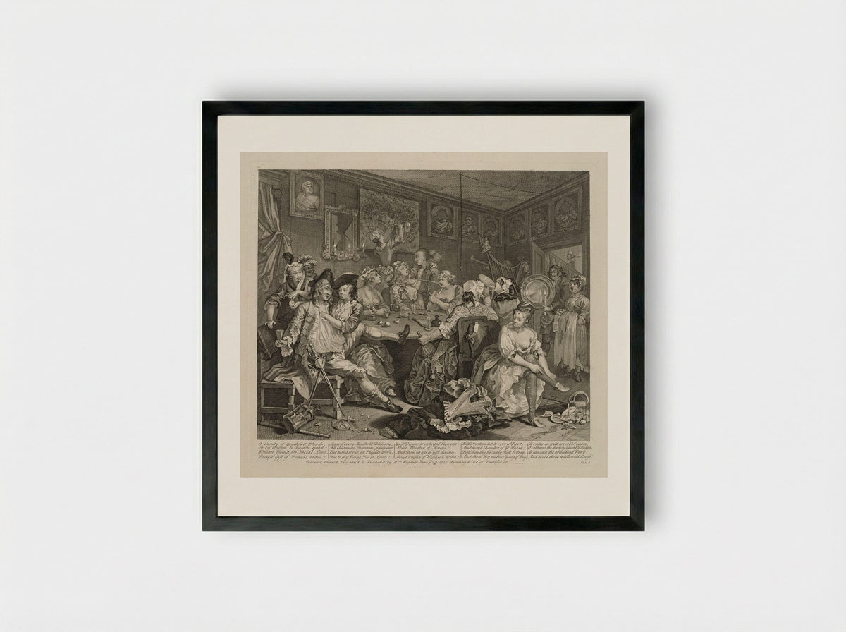 The Rake Attends an Orgy at the Rose Tavern - William Hogarth - Framed Print Black