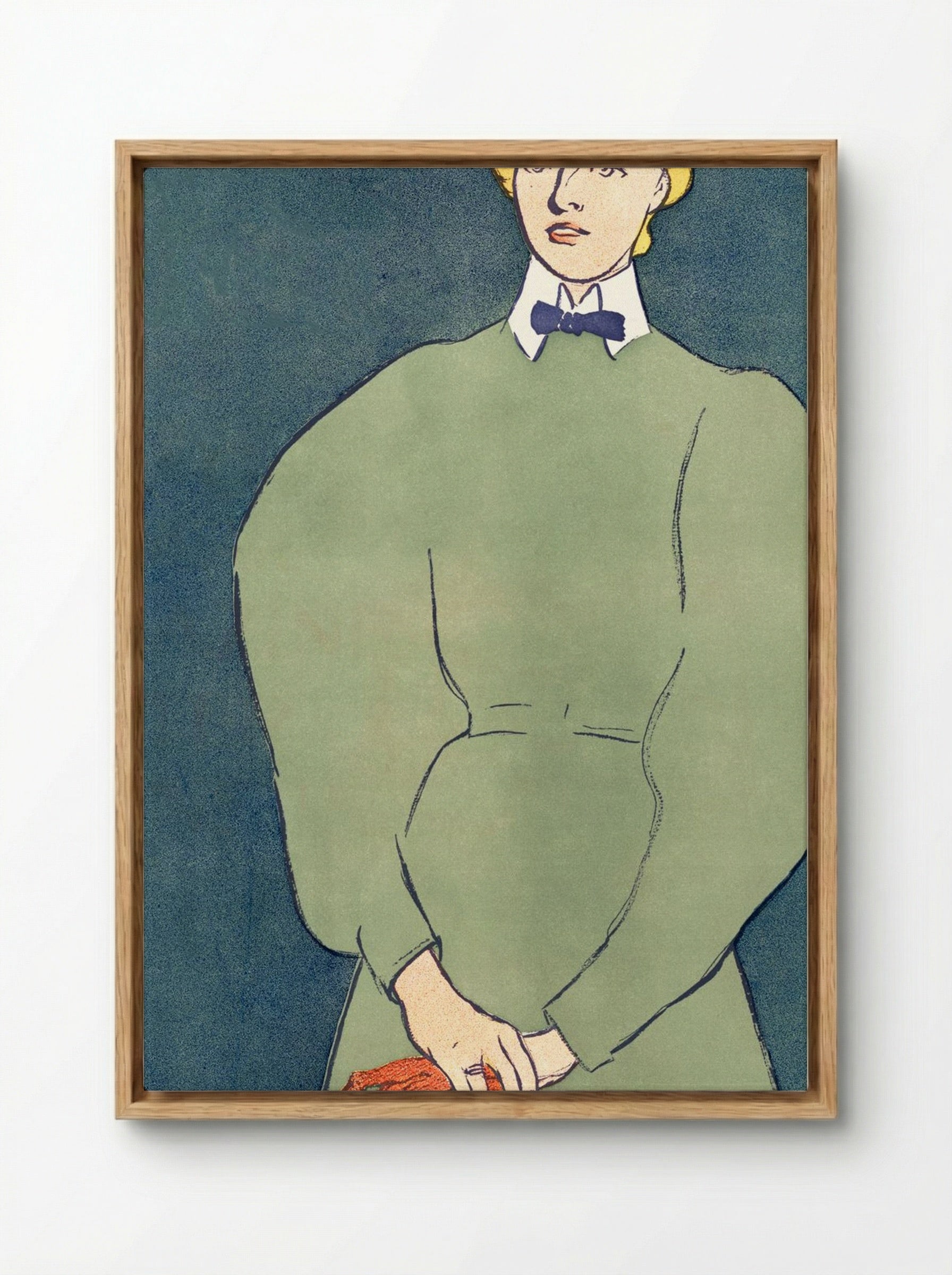 Woman Holding Gloves - Edward Penfield - Framed Canvas Wood