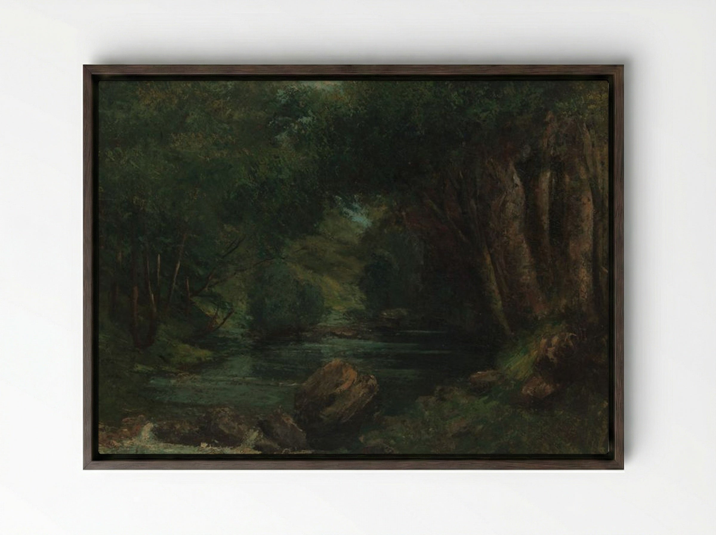 A Brook in the Forest - Gustave Courbet - Framed Canvas Dark Wood