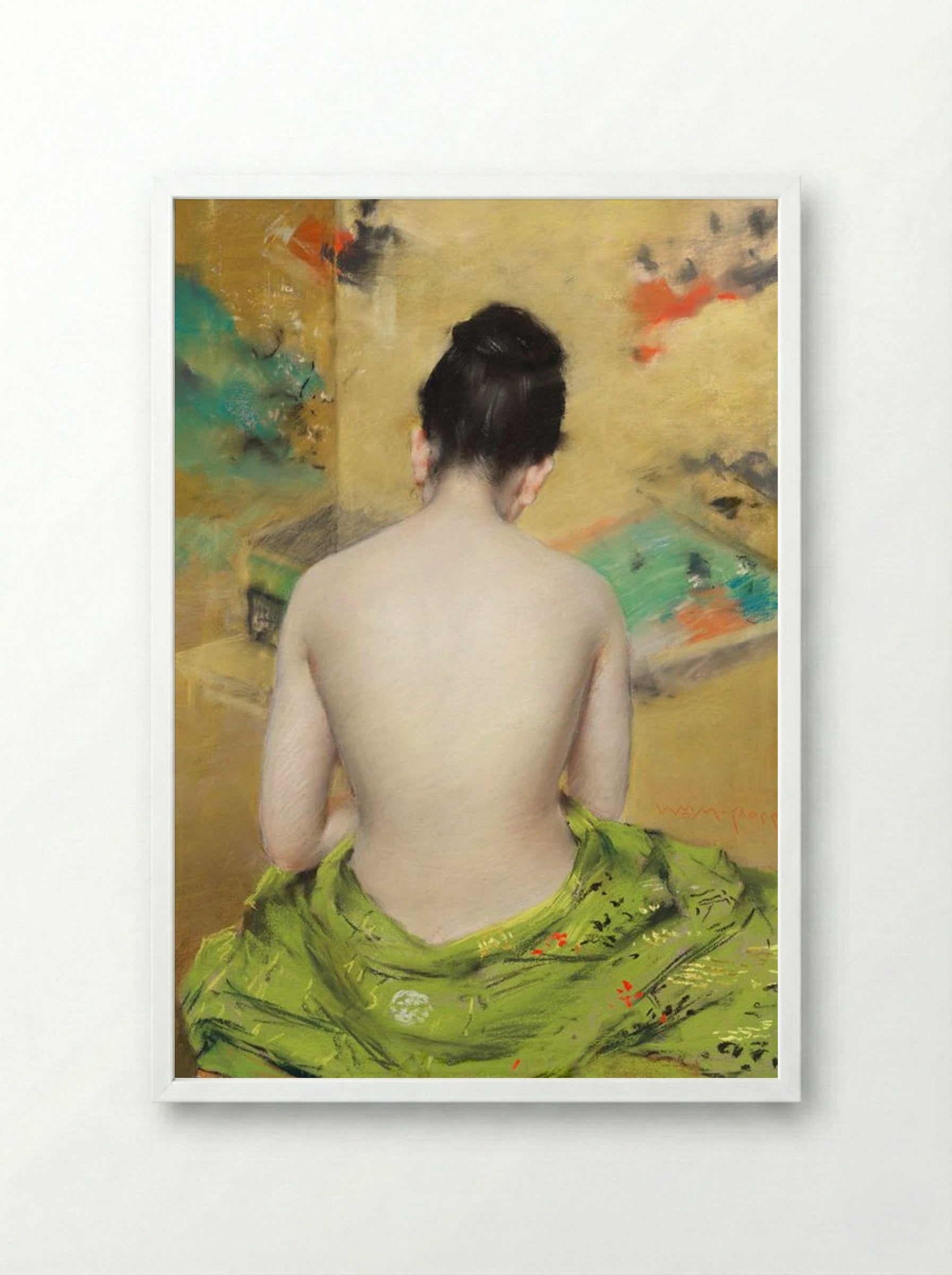 Study of a Japanese Model (Back View) - William Merritt Chase - Framed Print White