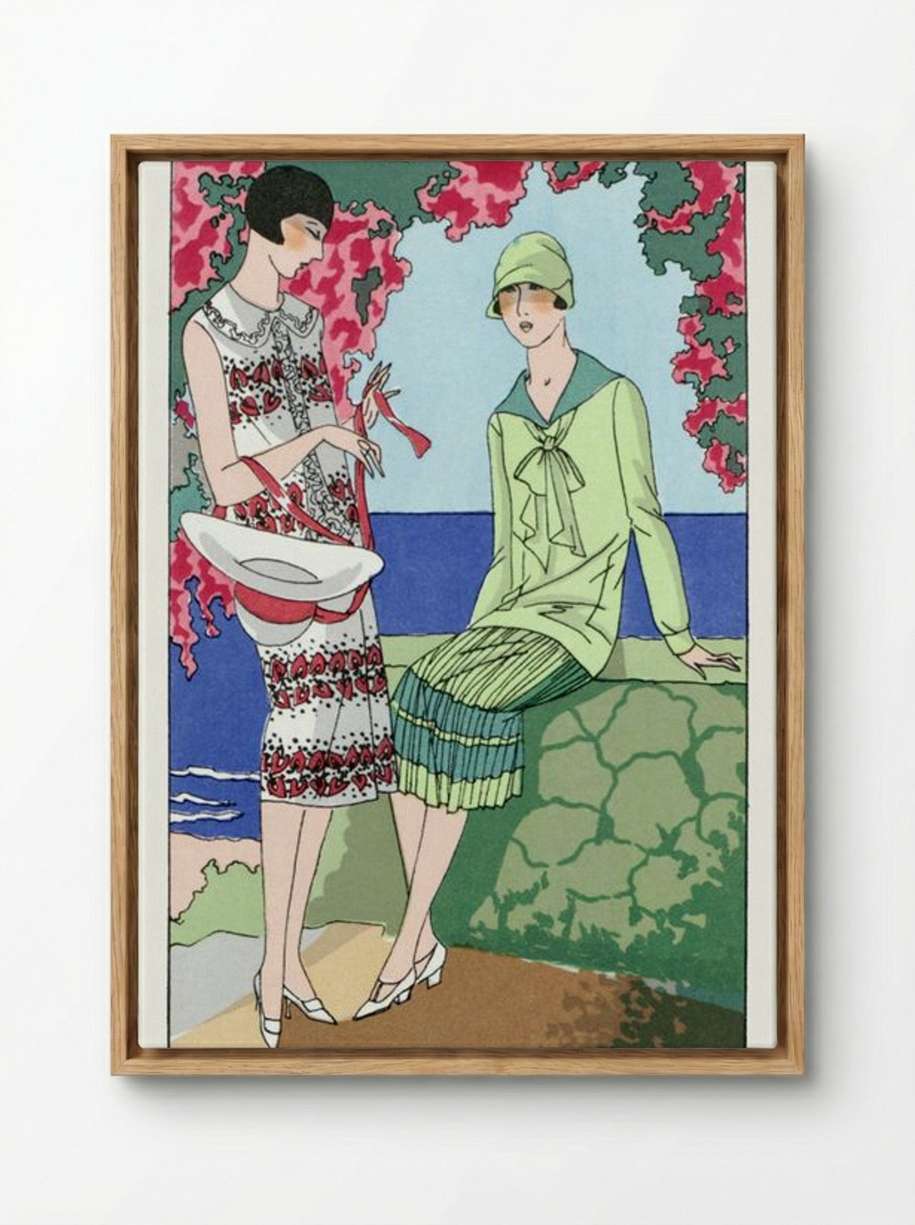 Two Women in Summer Dresses - Martial et Armand and Lucien Lelong - Framed Canvas Wood