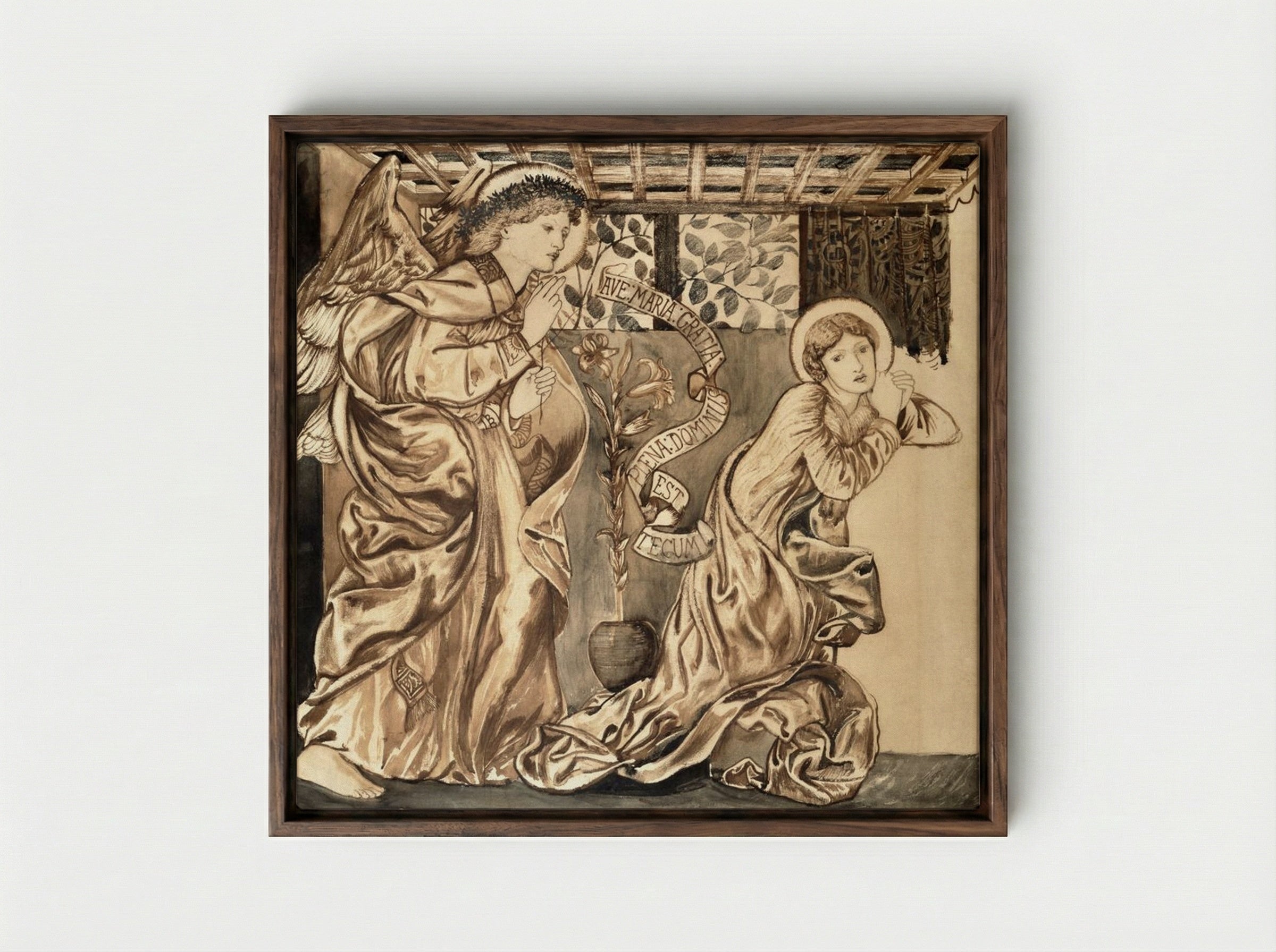 The Annunciation - Edward Burne-Jones - Framed Canvas Dark Wood