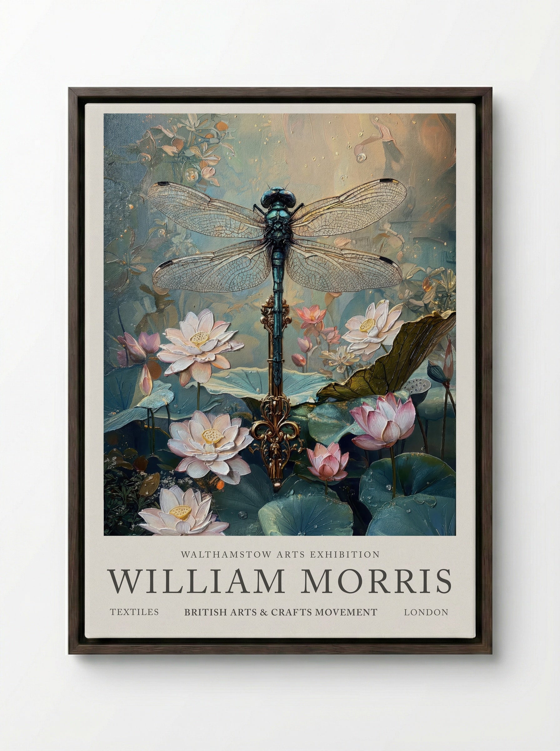 Dragonfly Dream - William Morris - Framed Canvas Dark Wood