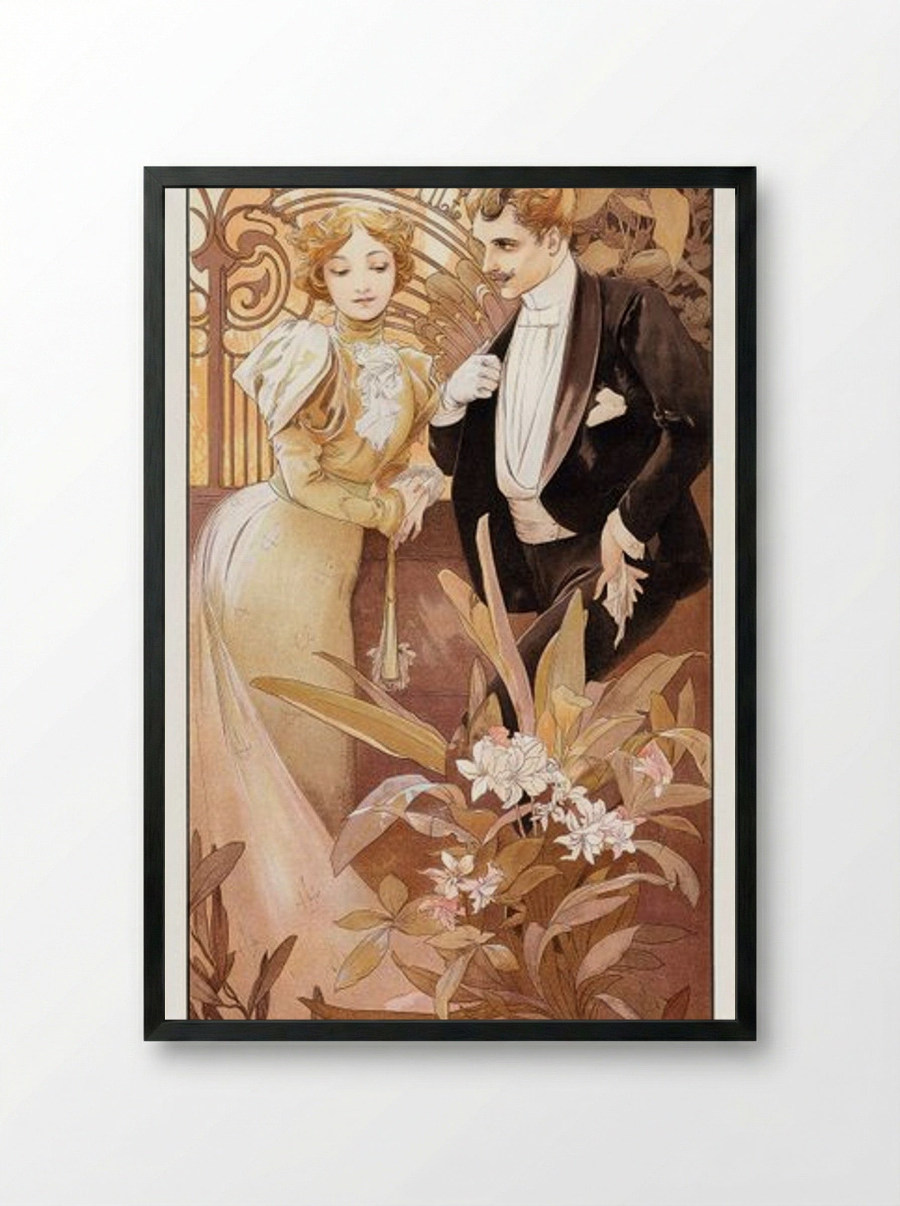 Flirt - Alphonse Mucha - Framed Print Black