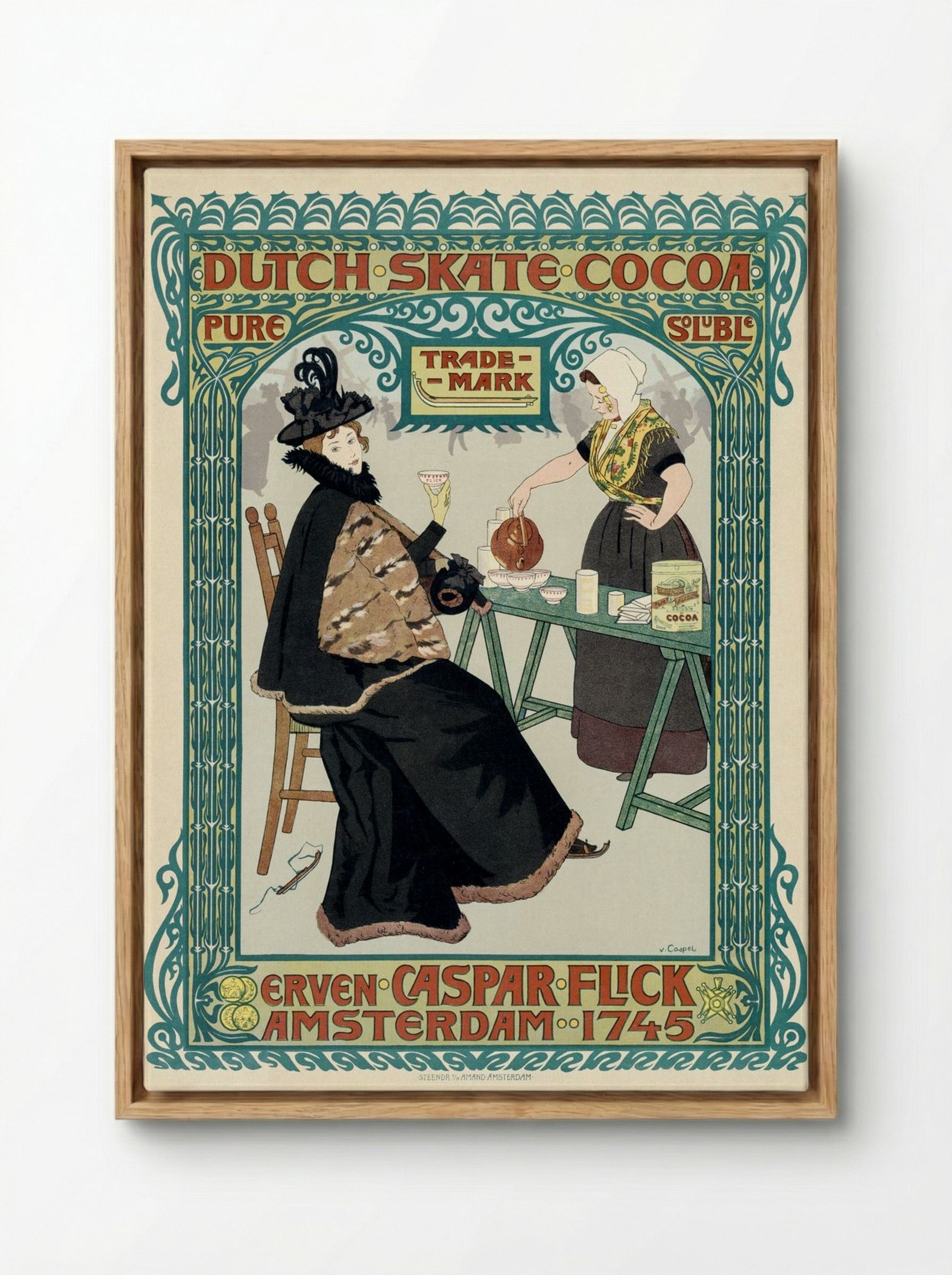 Dutch Skate Cocoa Advertisement - Johann Georg van Caspel - Framed Canvas Wood