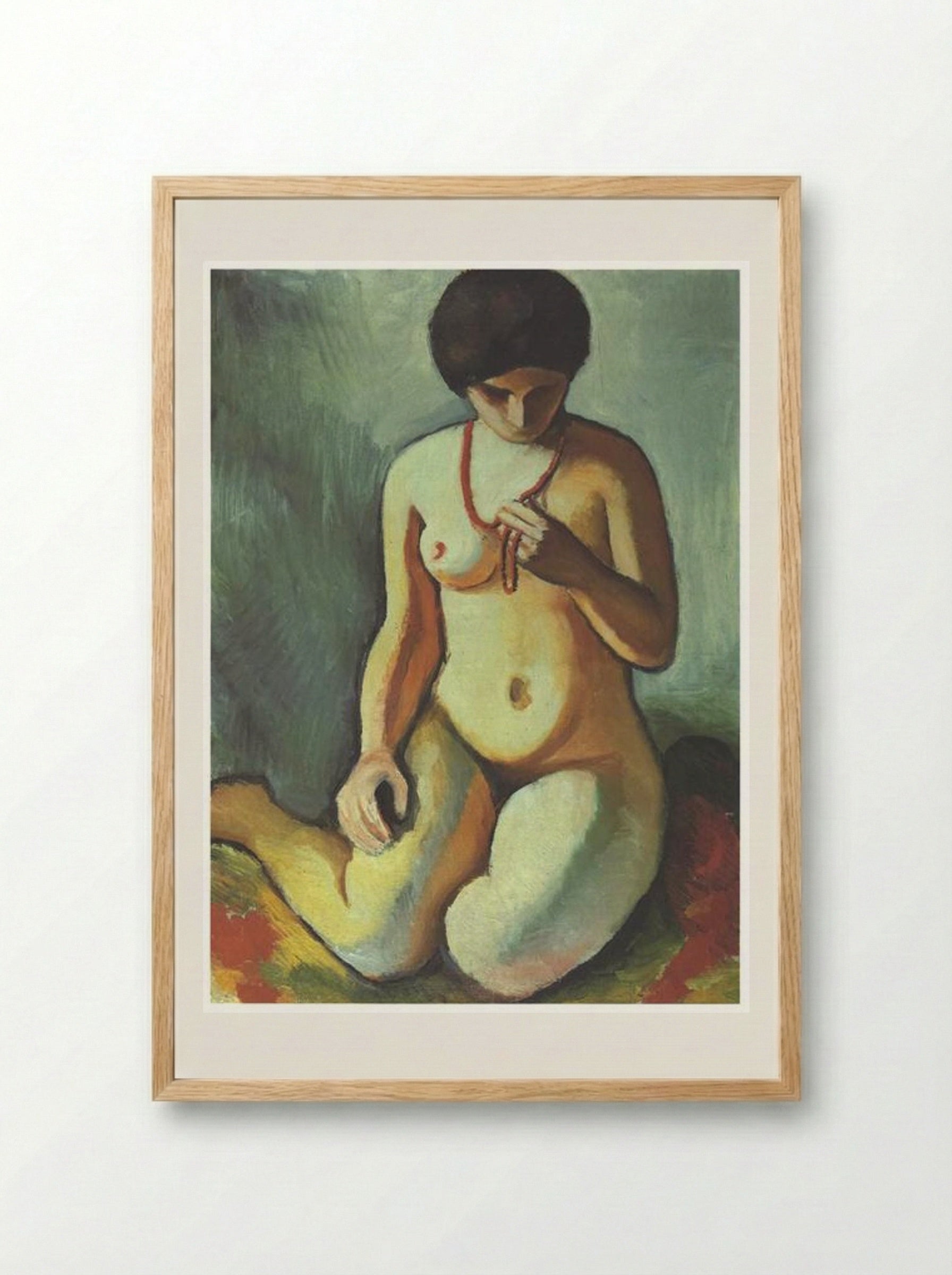 Female Nude with Coral Necklace - August Macke - Framed Print Wood
