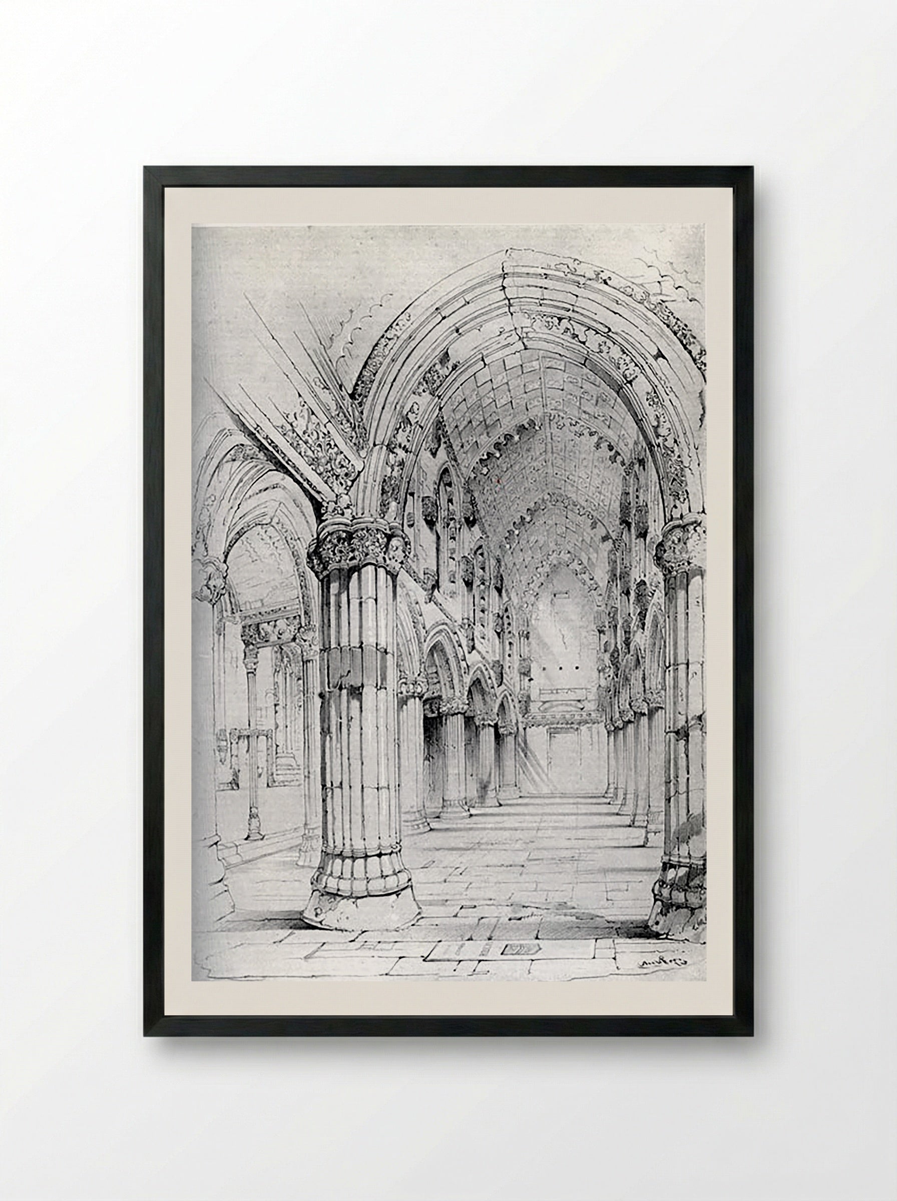 Interior View of Roslin Chapel - Fine Art Print - Framed Print Black