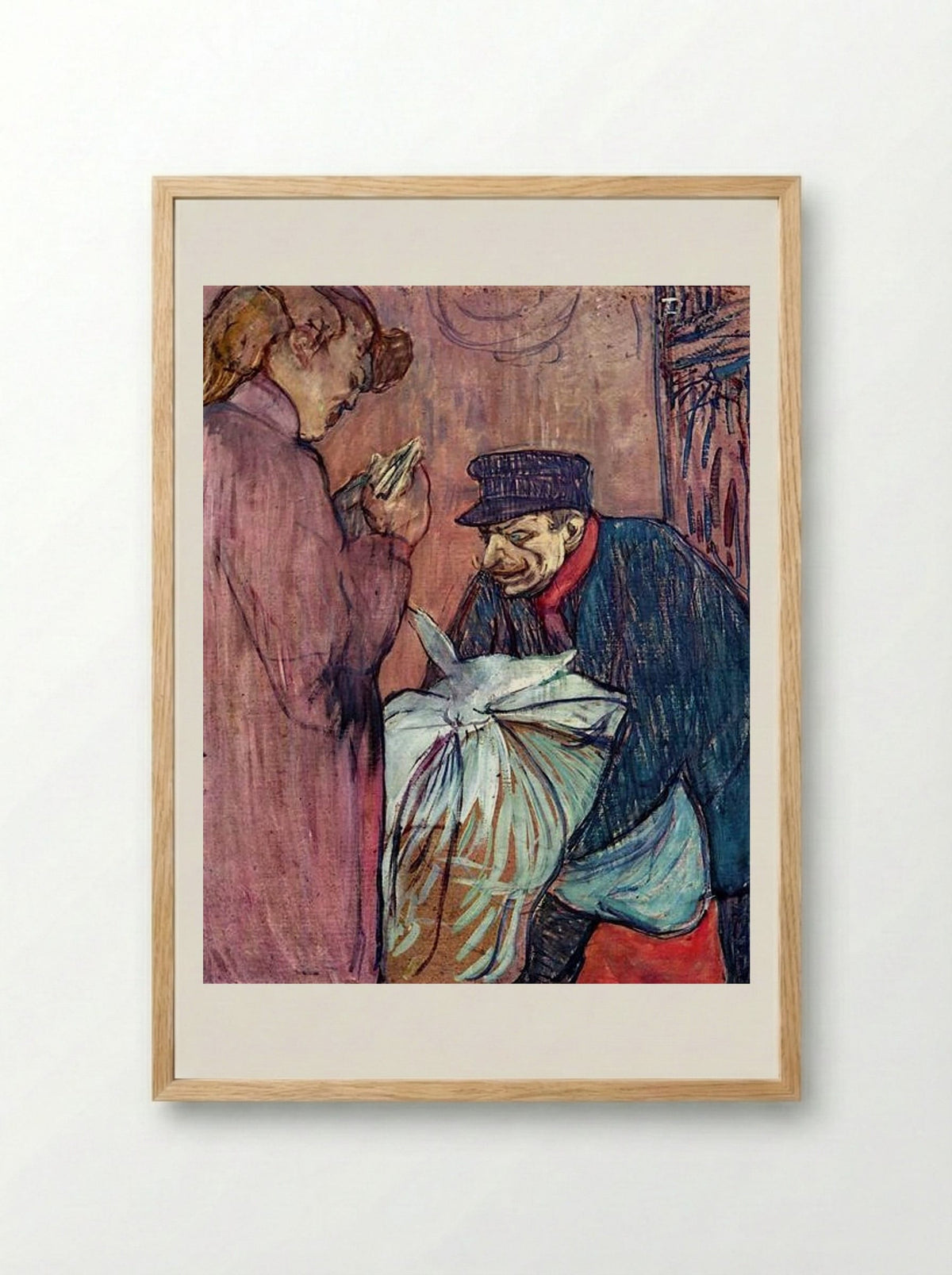 The Laundryman Calling at the Brothel - Henri de Toulouse-Lautrec - Framed Print Wood
