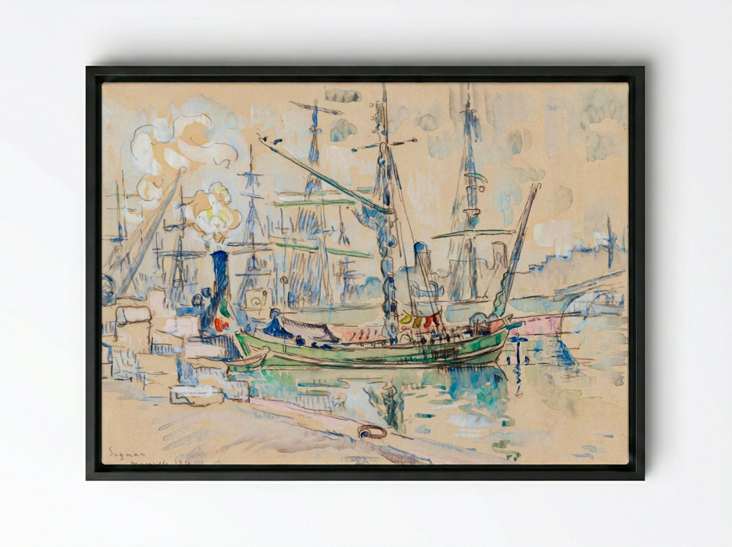 Marseille Harbour - Paul Signac - Framed Canvas Black