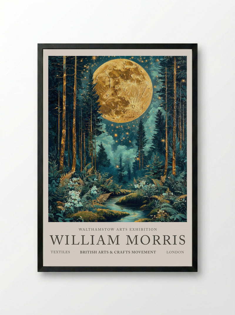 Moonlit Forest - William Morris - Framed Print Black