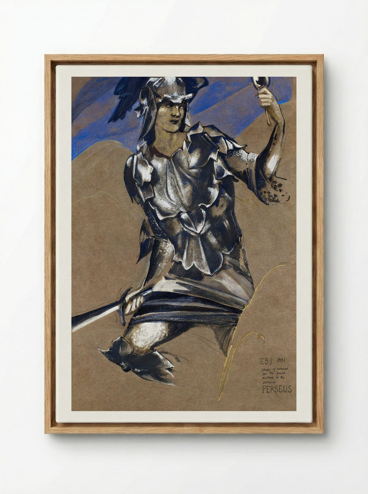 Study of Perseus in Armour for 'The Finding of Medusa' - Edward Burne-Jones - Framed Canvas Wood