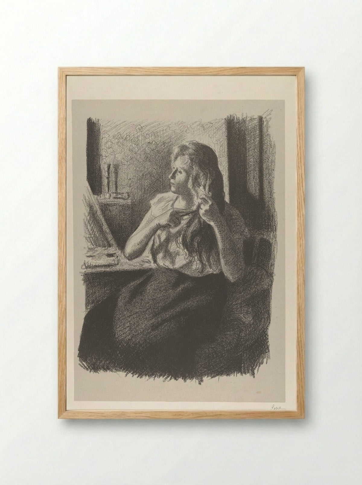 Woman Combing Her Hair - Edgar Degas - Framed Print Wood