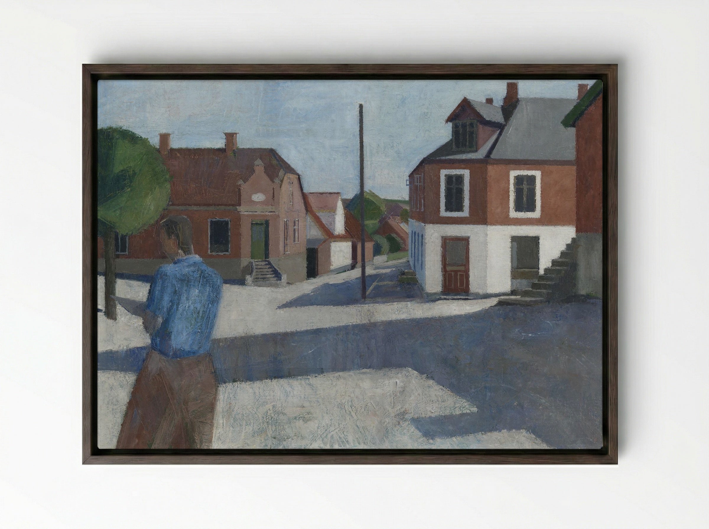 Street Scene with Figure - Erik Raadal - Framed Canvas Dark Wood