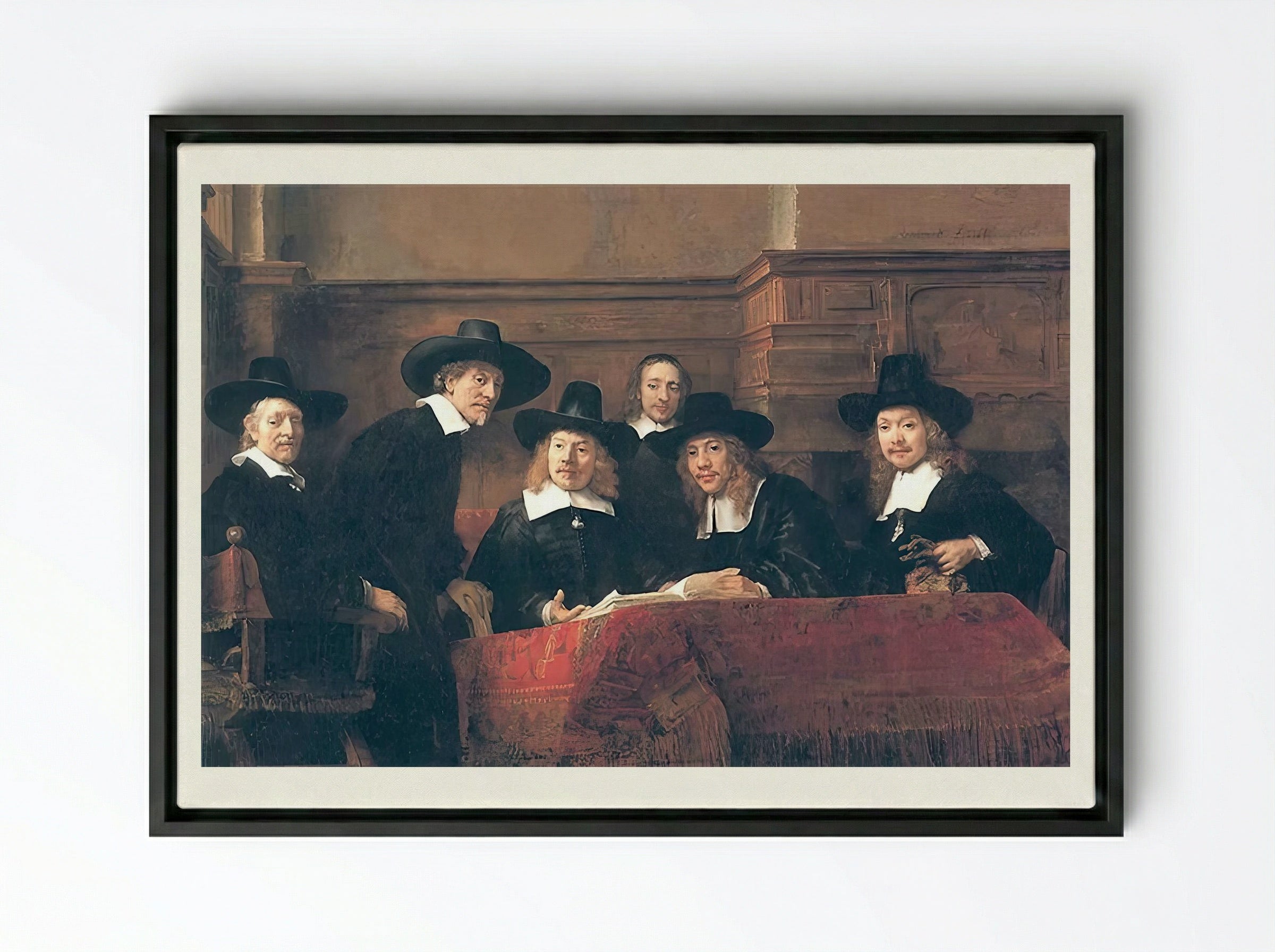 The Syndics of the Drapers' Guild - Rembrandt van Rijn - Framed Canvas Black