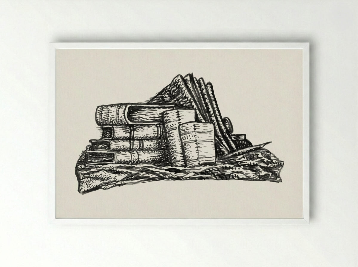Stack of Books and Stationery - Leo Gestel - Framed Print White