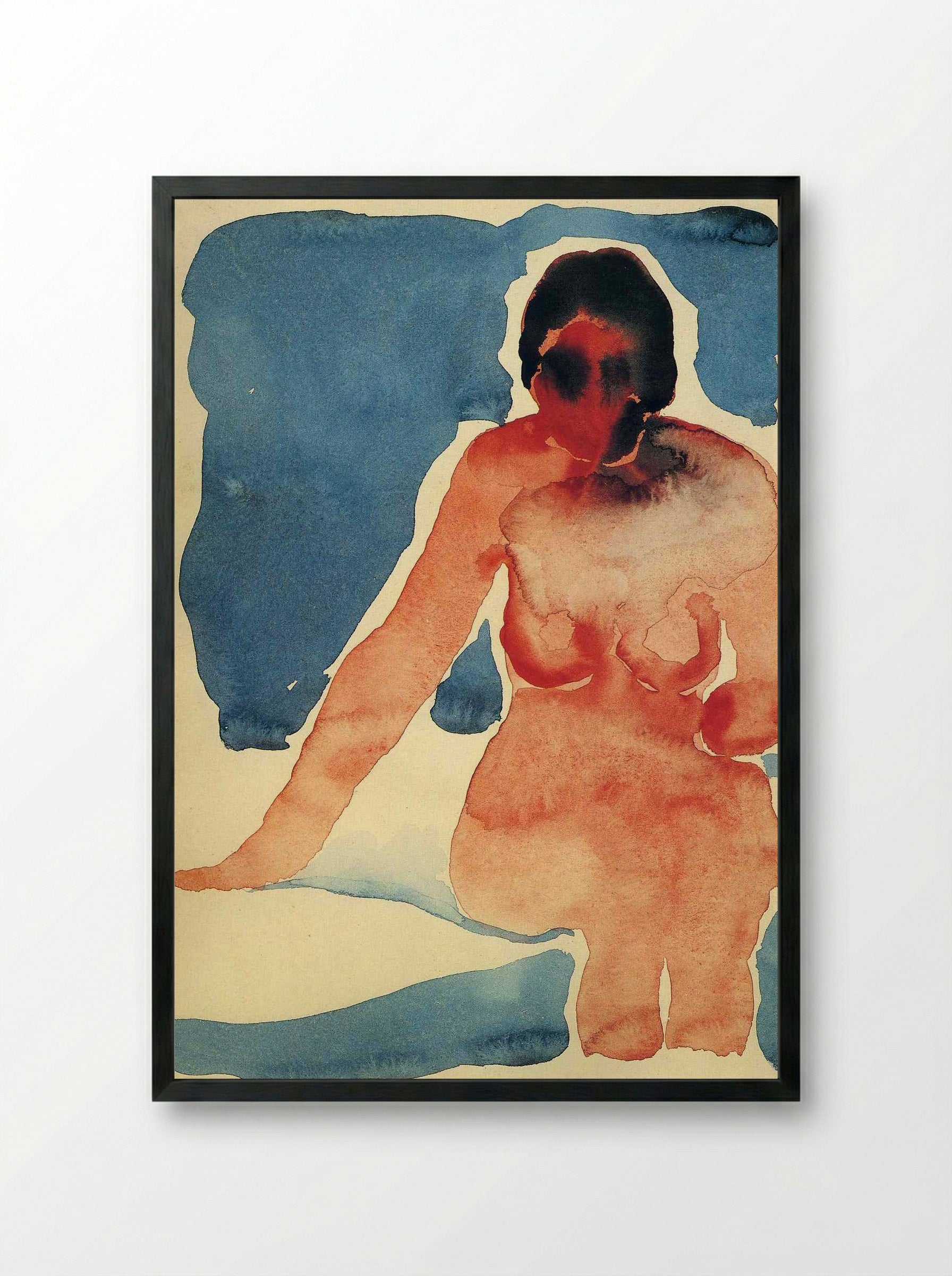 Seated Nude (Watercolour Study) - Fine Art Print - Framed Print Black