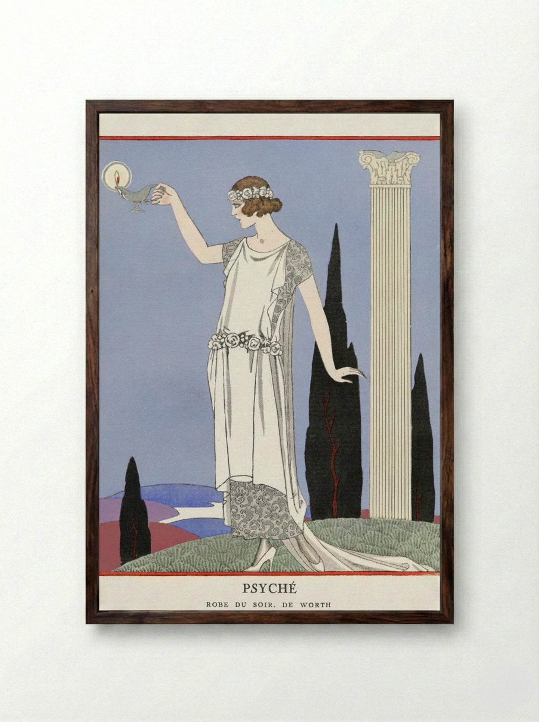 Psyché, Robe du Soir, de Worth - George Barbier - Framed Print Dark Wood