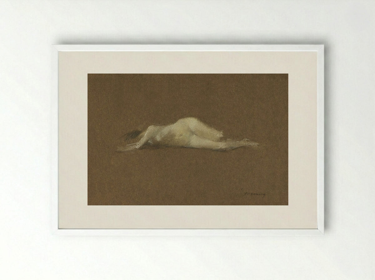 Nude Woman on Her Side - Thomas Wilmer Dewing - Framed Print White