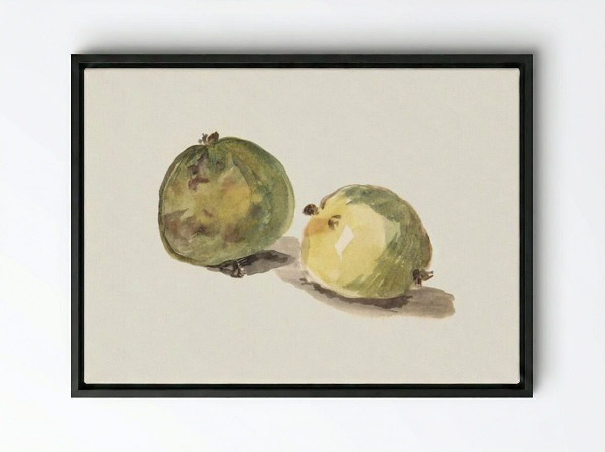A Letter to Eugène Maus, Decorated with Two Apples - Édouard Manet - Framed Canvas Black