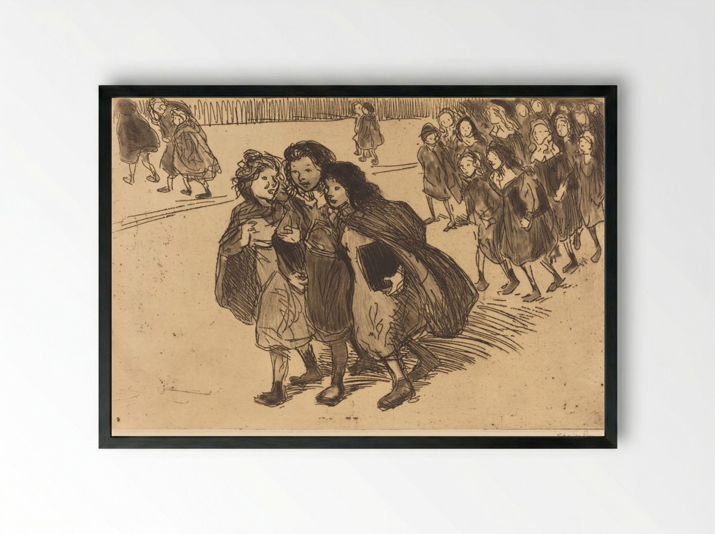 Girls Coming from School - Théophile Alexandre Steinlen - Framed Print Black