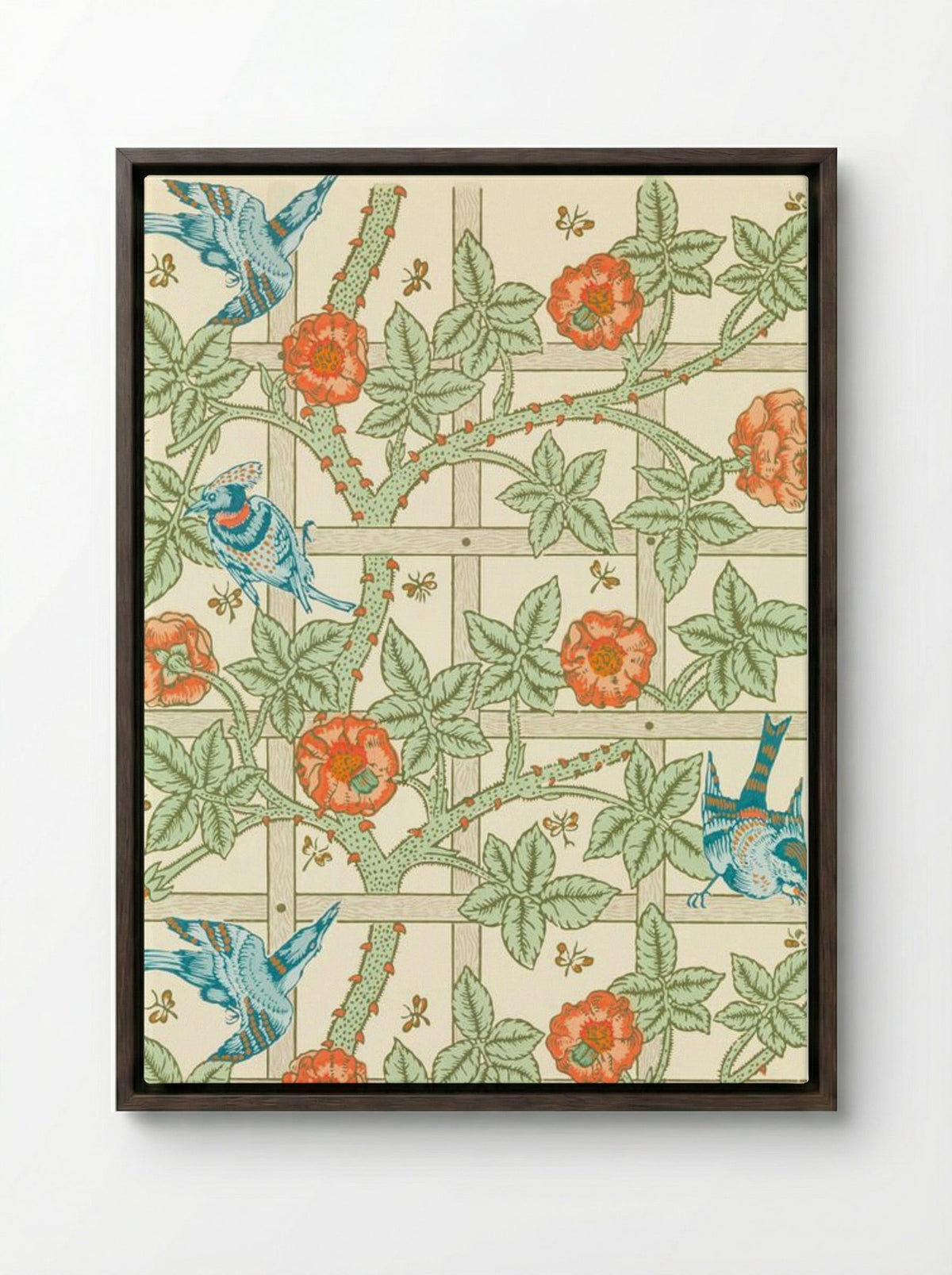 Trellis - William Morris - Framed Canvas Dark Wood
