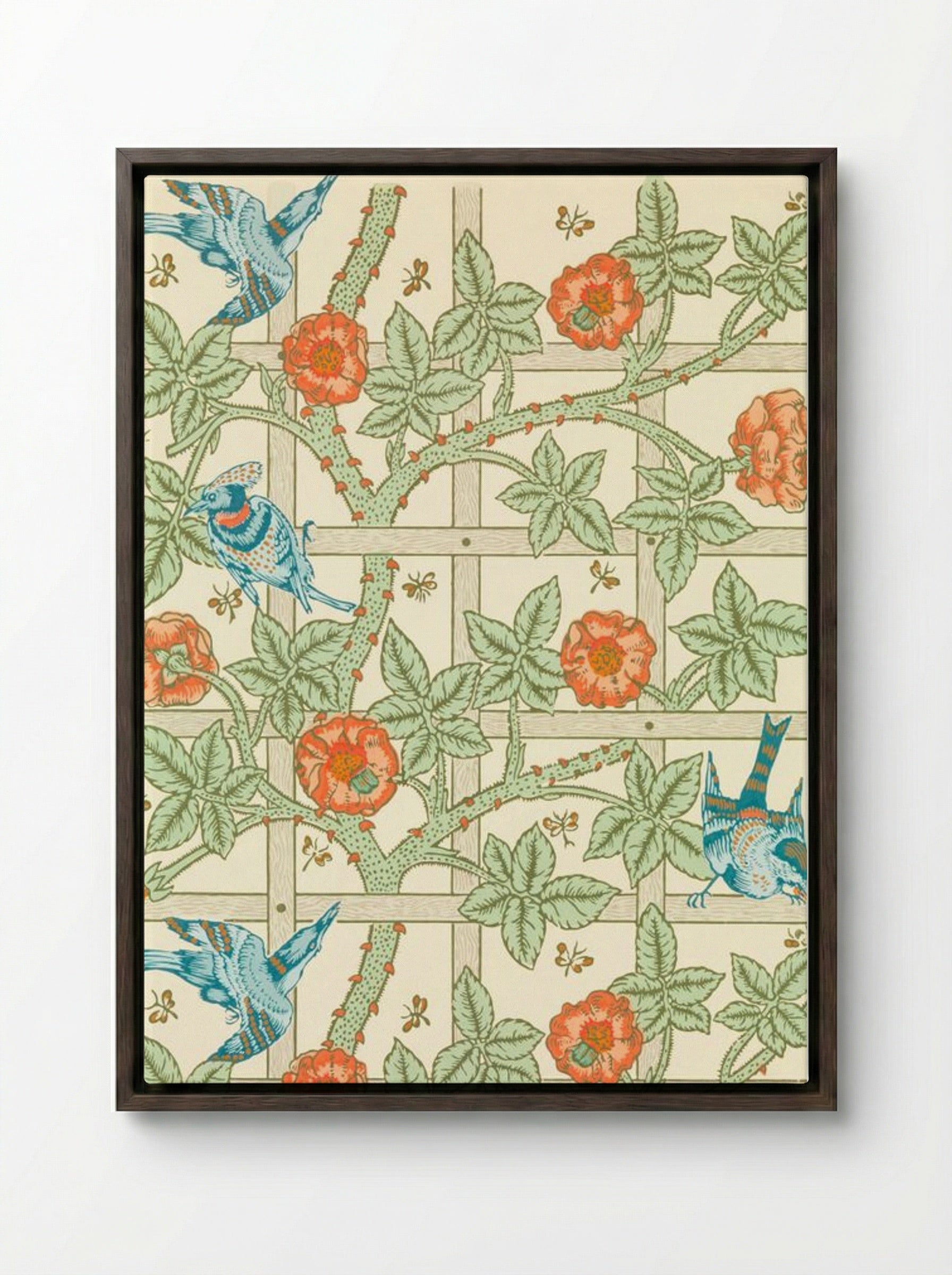 Trellis - William Morris - Framed Canvas Dark Wood