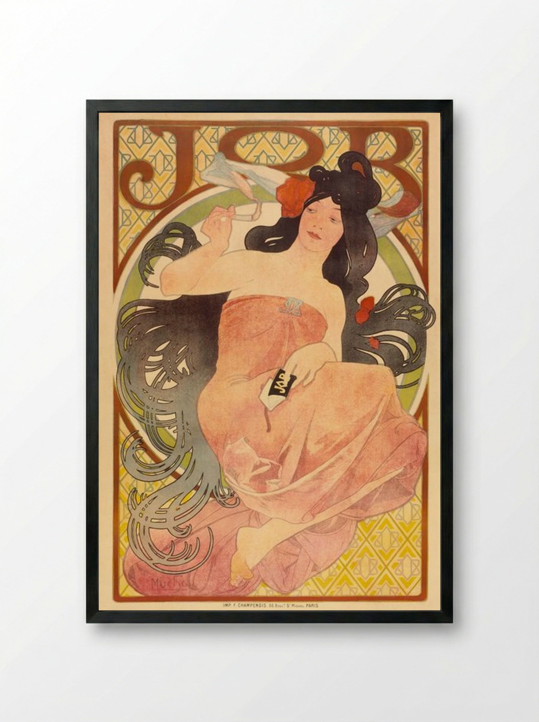 Job Cigarette Advertisement - Alphonse Mucha - Framed Print Black