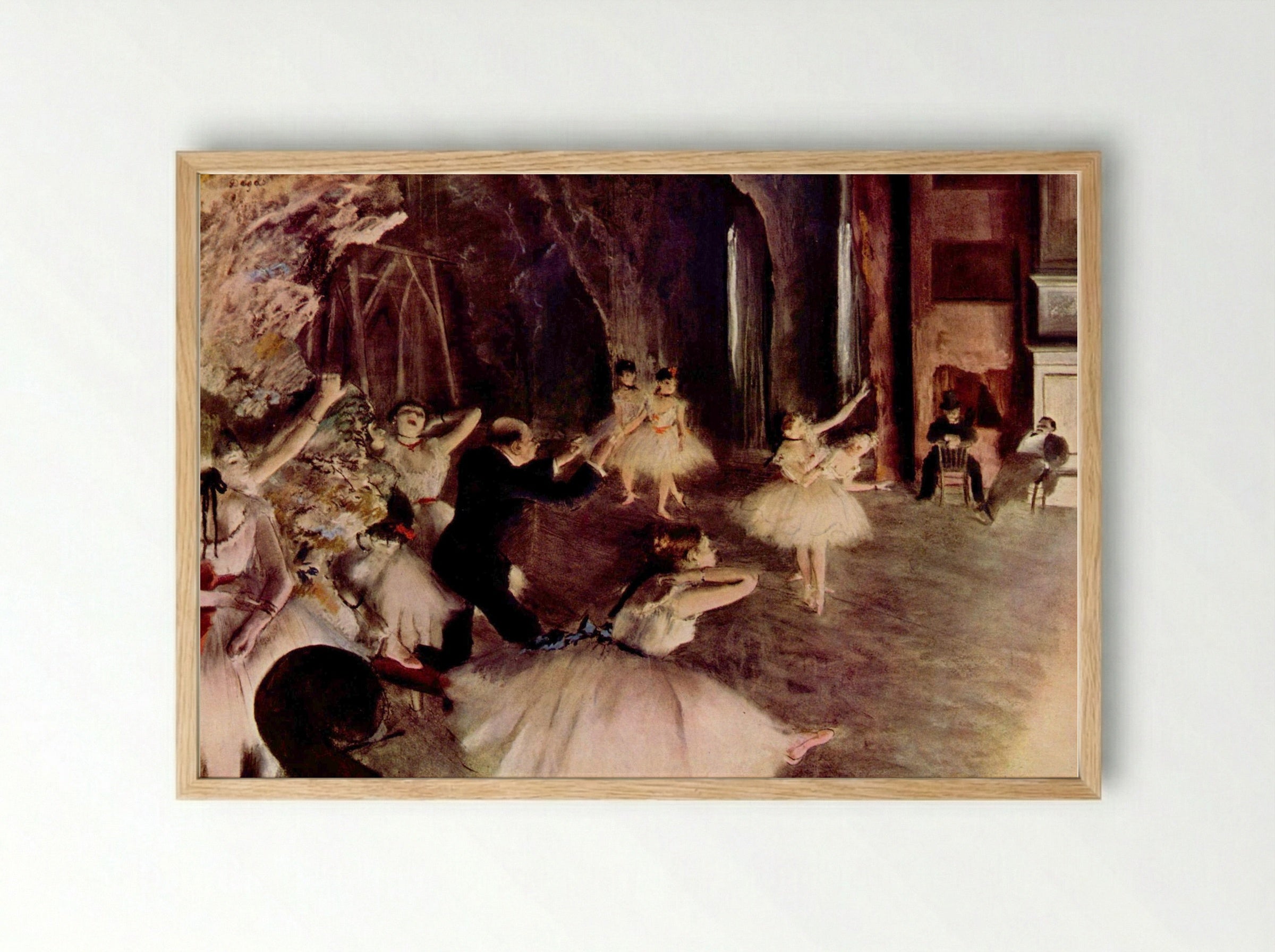 The Rehearsal of the Ballet on Stage - Edgar Degas - Framed Print Wood
