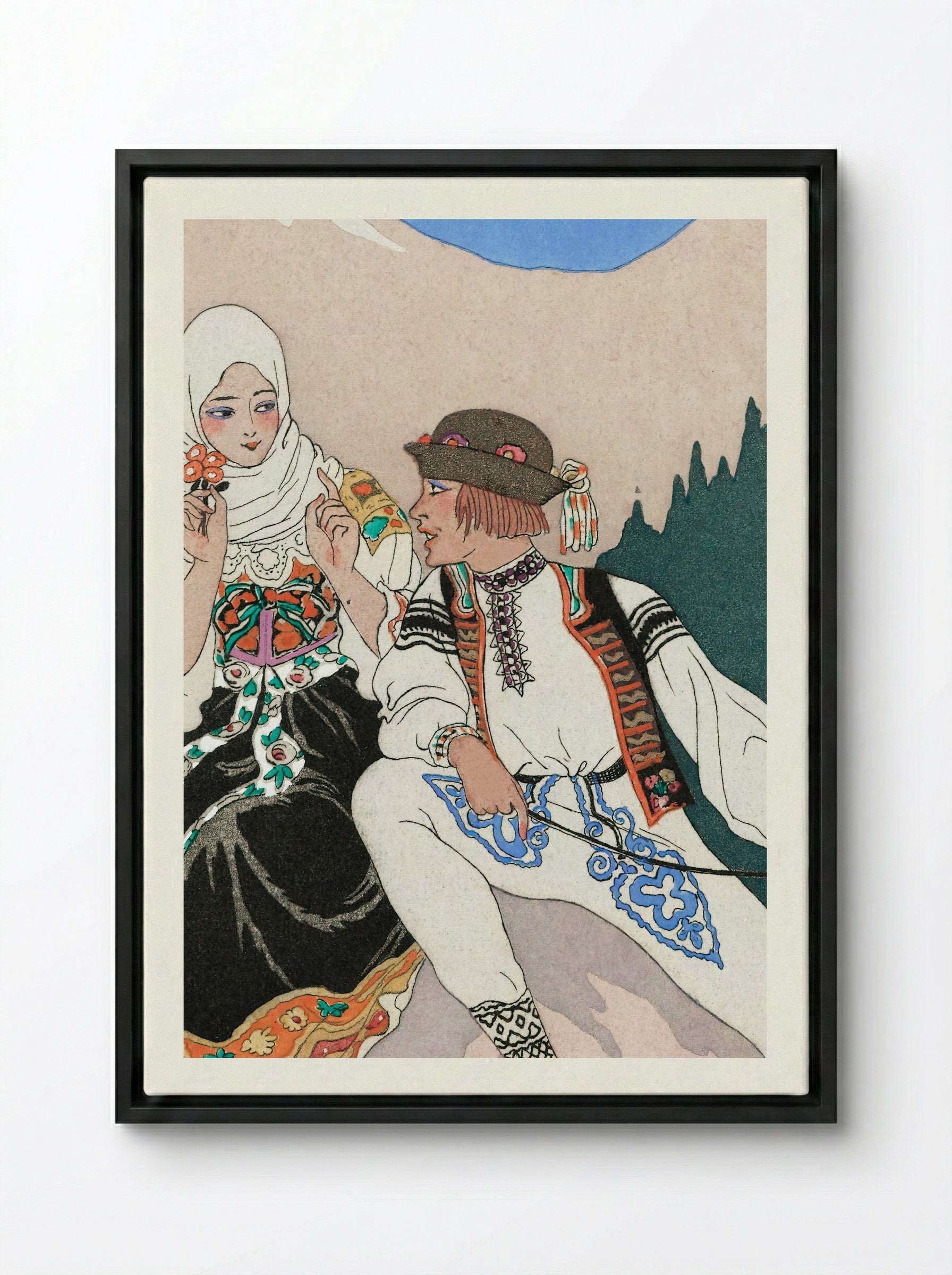 Le Langage des Fleurs - George Barbier - Framed Canvas Black
