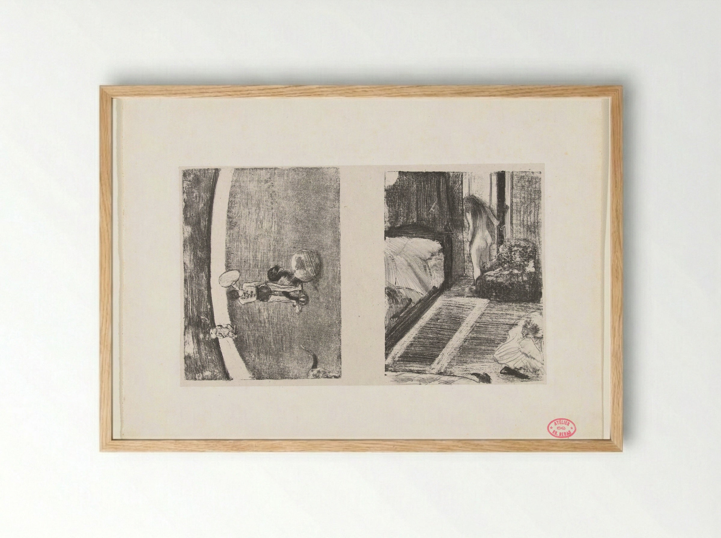 Piste van circus Fernando en naakte vrouw bij deur in haar kamer - Edgar Degas - Framed Print Wood
