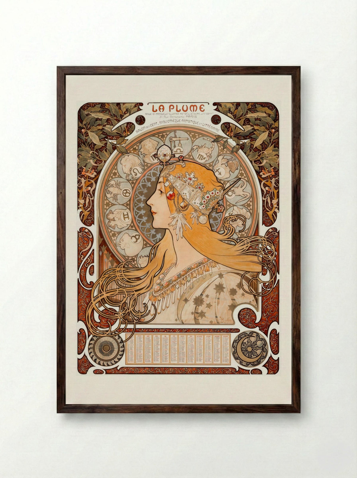 Zodiaque (La Plume) - Alphonse Mucha - Framed Print Dark Wood