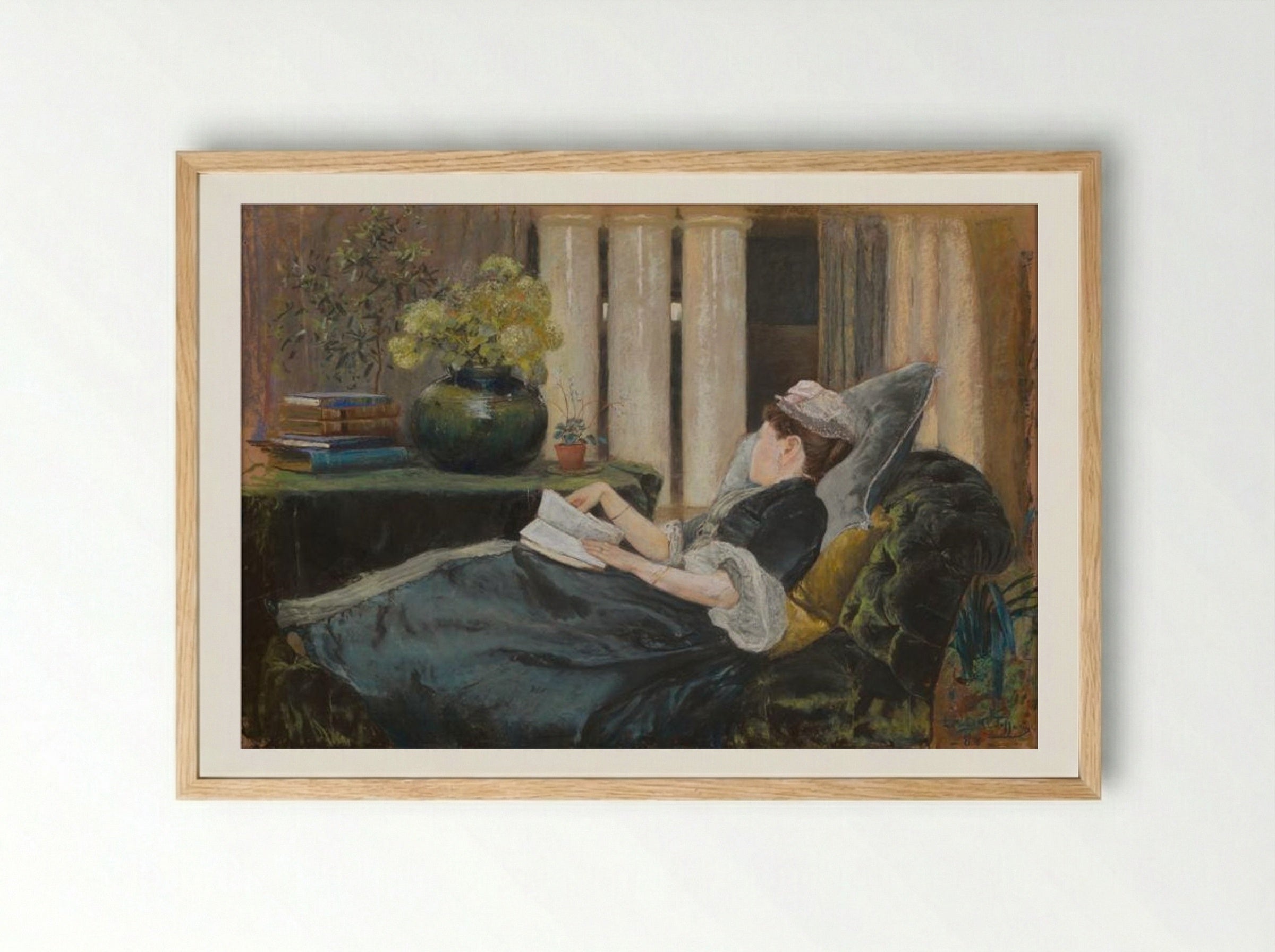 Louise Tiffany, Reading - Louis Comfort Tiffany - Framed Print Wood