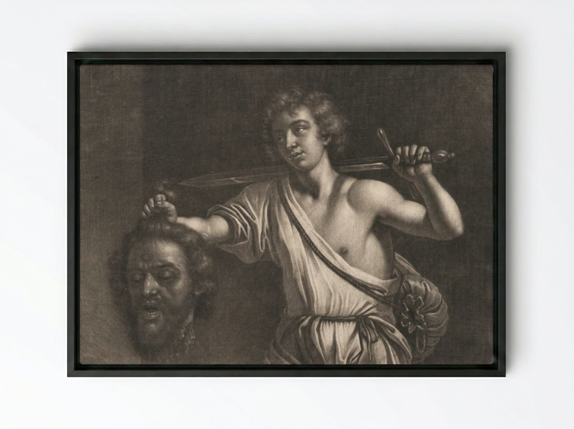 David with the Head of Goliath - Wallerant Vaillant - Framed Canvas Black