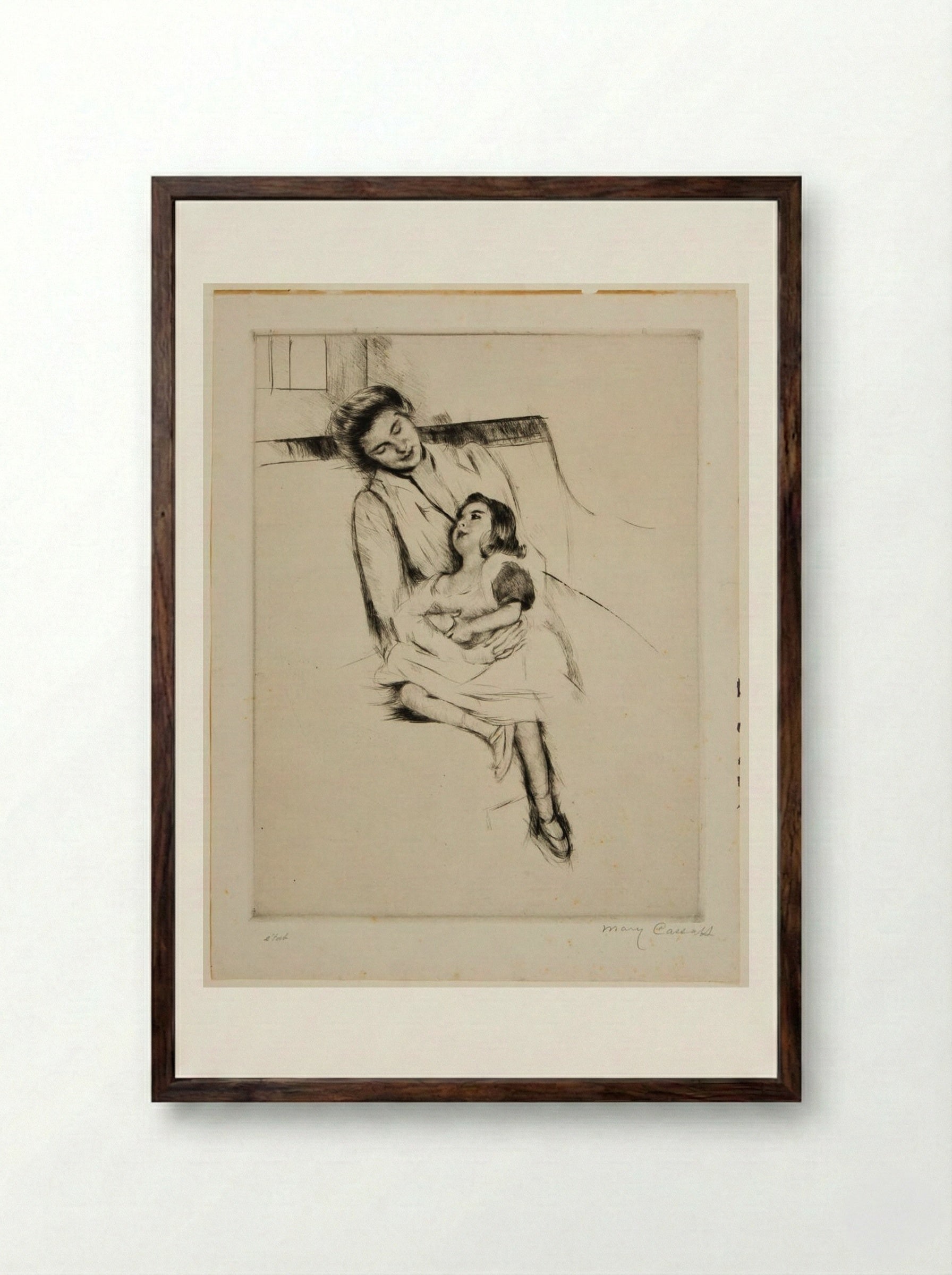 Reine and Margot Seated on a Sofa (No. 2) - Mary Cassatt - Framed Print Dark Wood