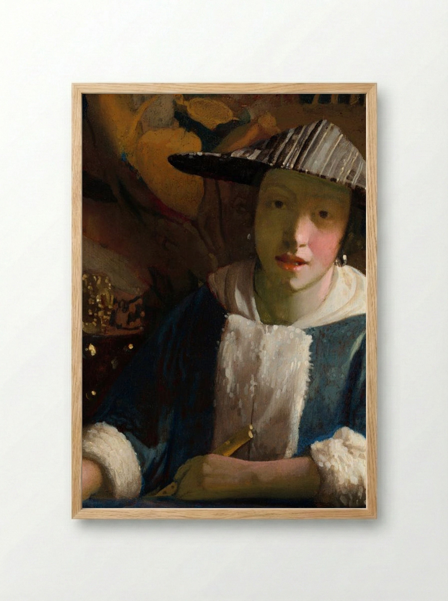 Girl with a Flute - Johannes Vermeer - Framed Print Wood