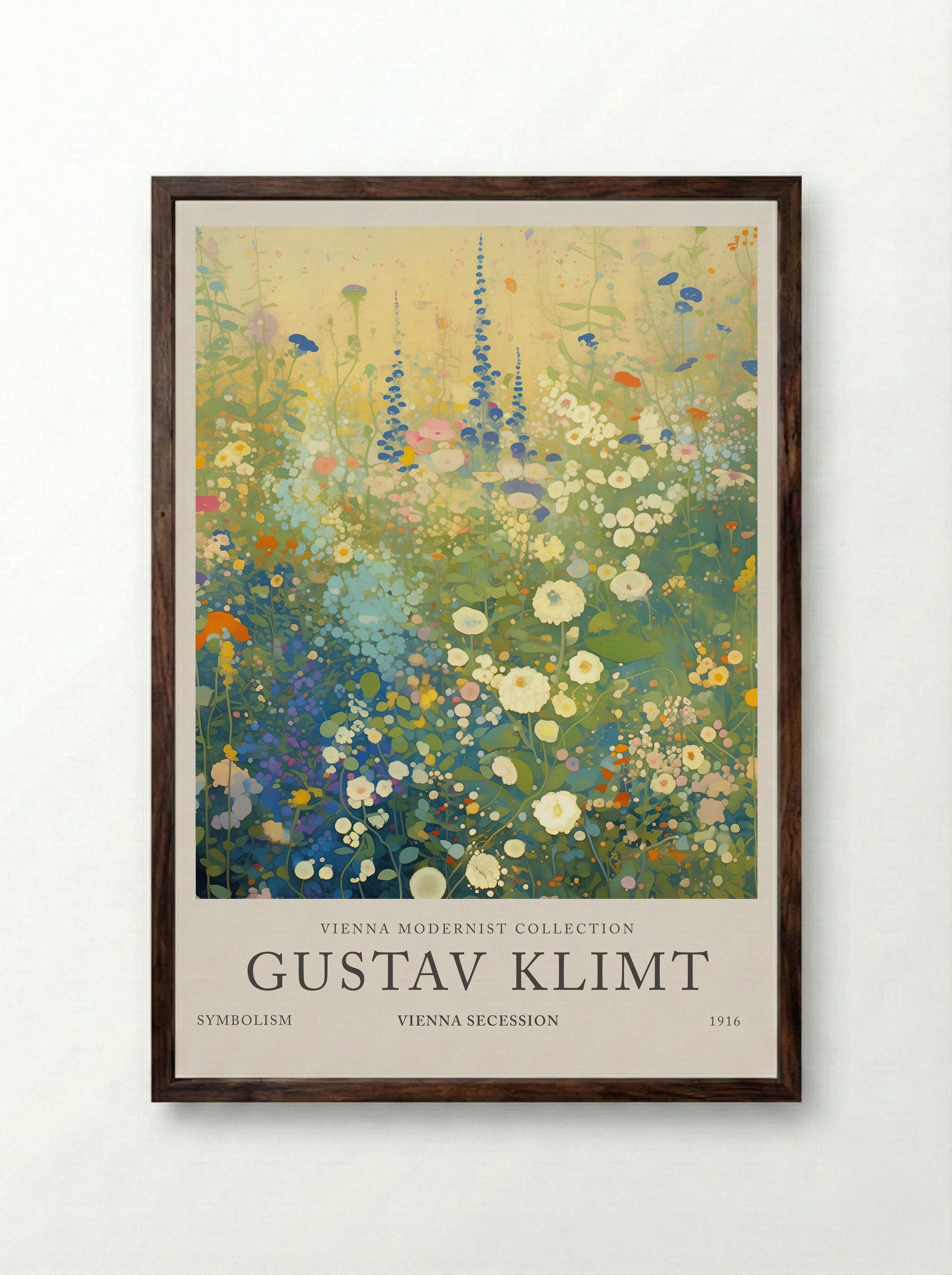 Blue Harmony Garden - Gustav Klimt - Framed Print Dark Wood