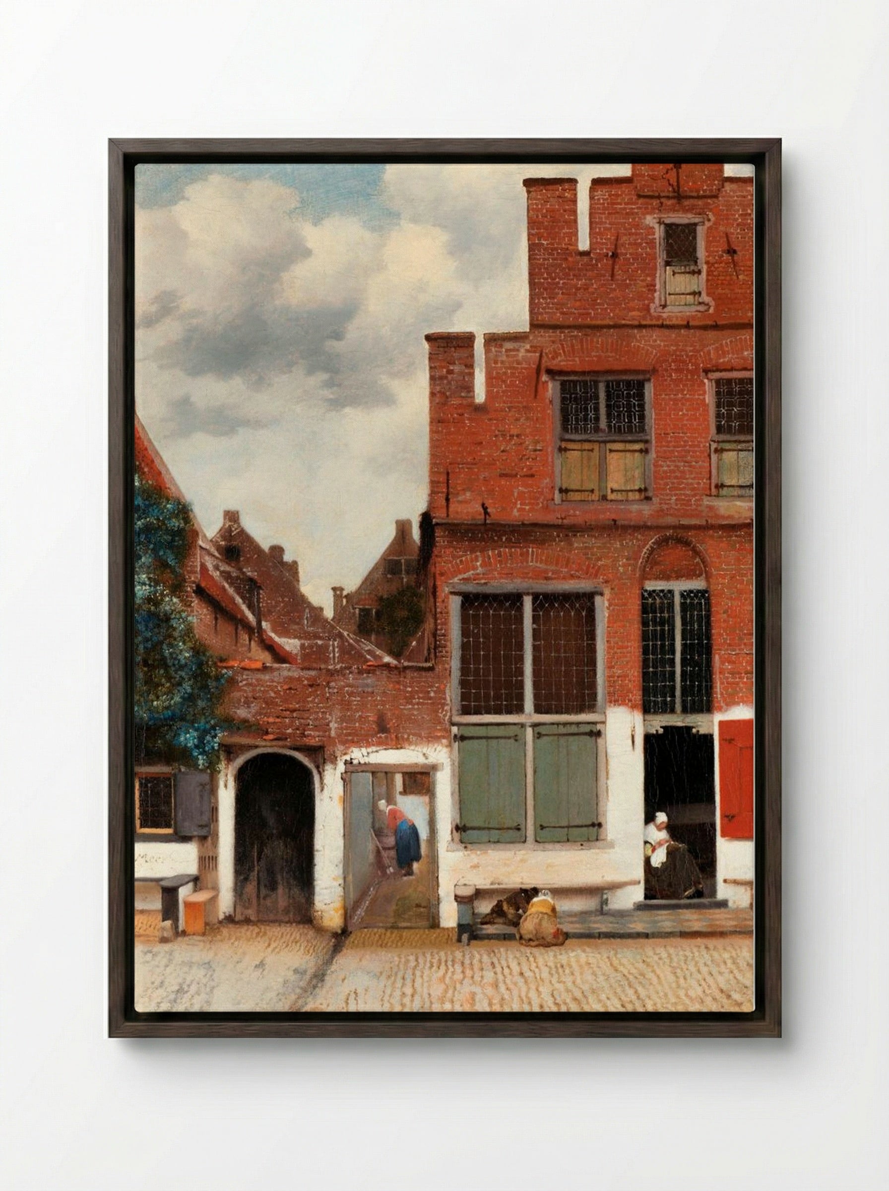 The Little Street - Johannes Vermeer - Framed Canvas Dark Wood
