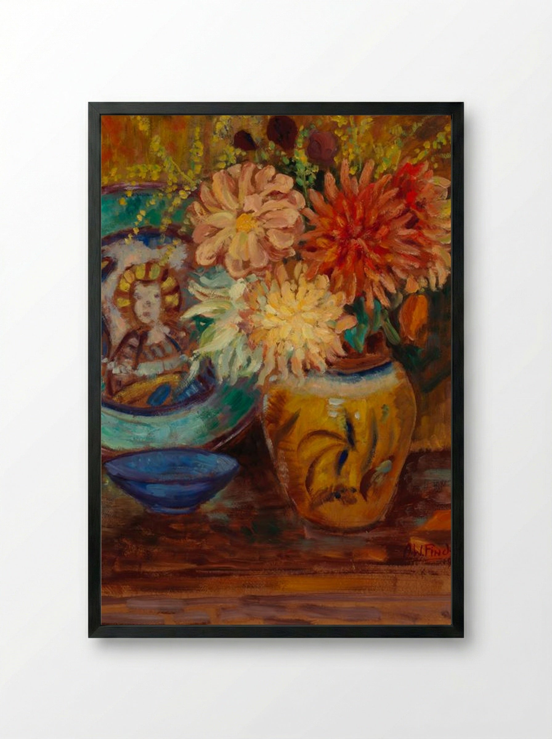 Chrysanthemums - Alfred William Finch - Framed Print Black